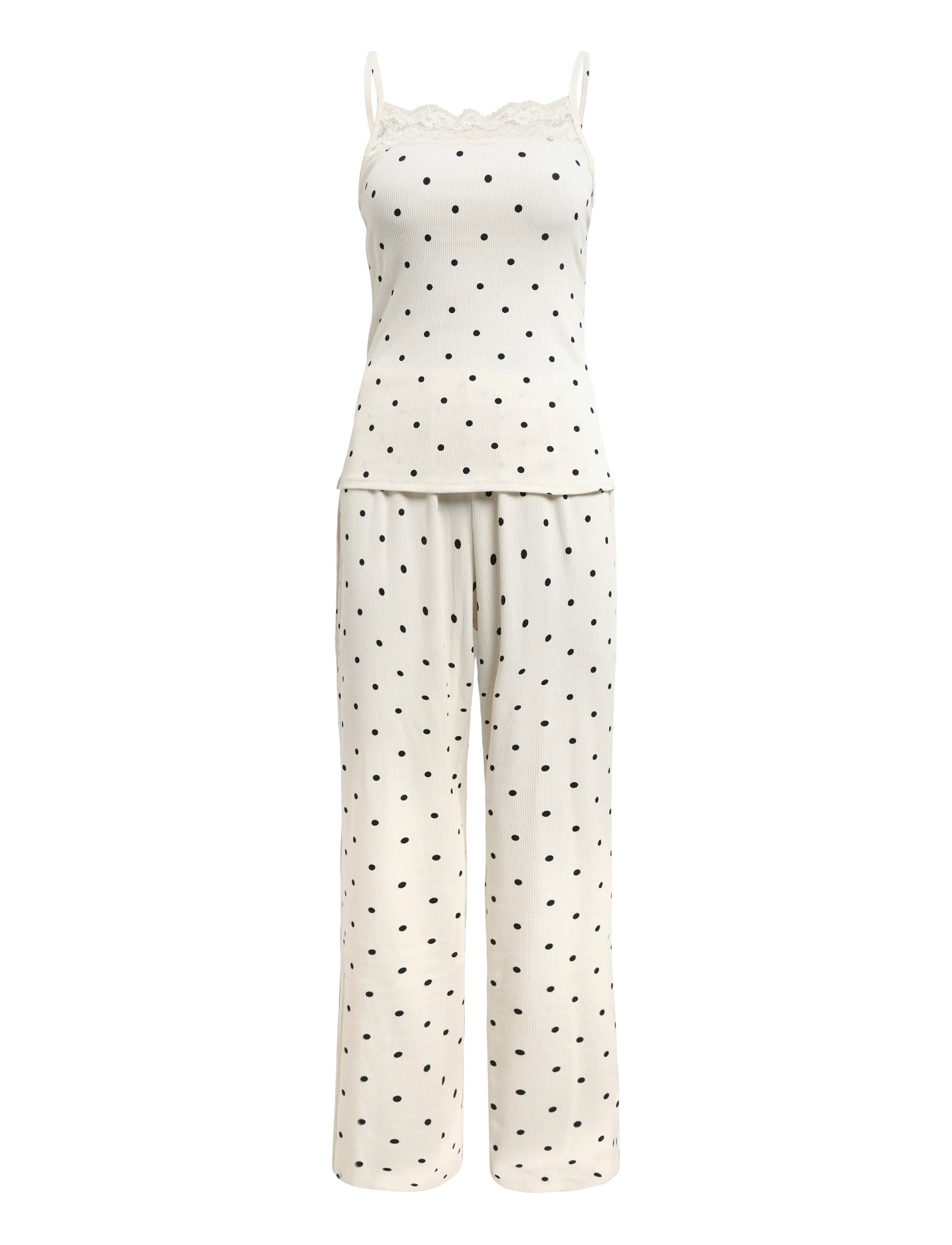 Hunkemöller Pj Cami Pant Rib Lace Print - Sommer in der Stadt - PRISTINE / cream