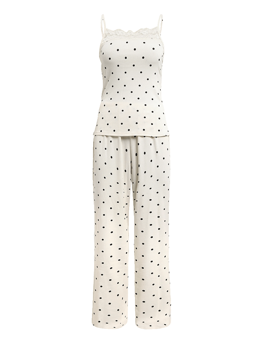 Hunkemöller - Pj Cami Pant Rib Lace Print - pyjamas - pristine - 1