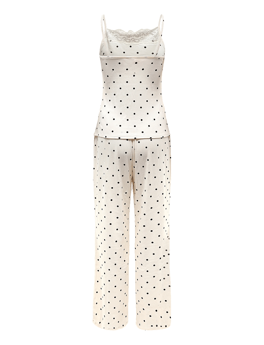 Hunkemöller - Pj Cami Pant Rib Lace Print - pyjamas - pristine - 2