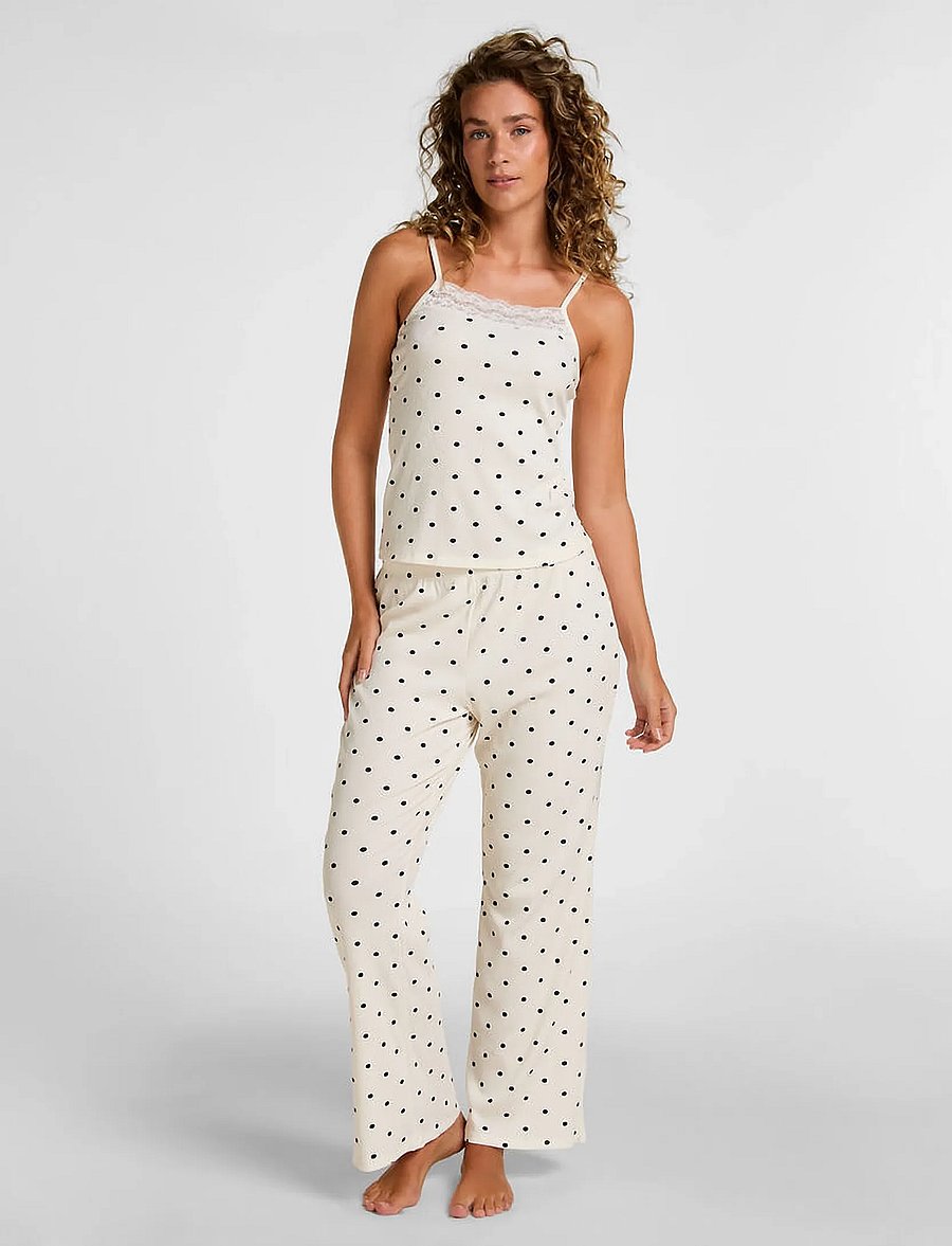 Hunkemöller - Pj Cami Pant Rib Lace Print - pyjamas - pristine - 0