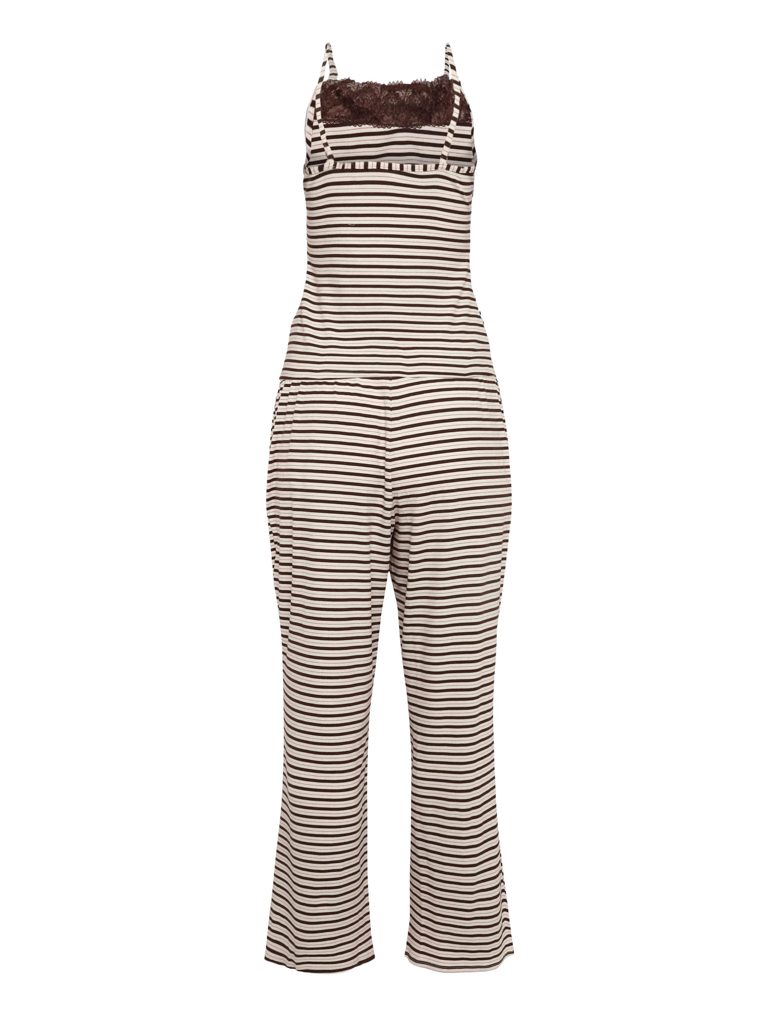 Hunkemöller - Pj Cami Pant Rib Lace Print - pysjamas - chicory coffee - 2