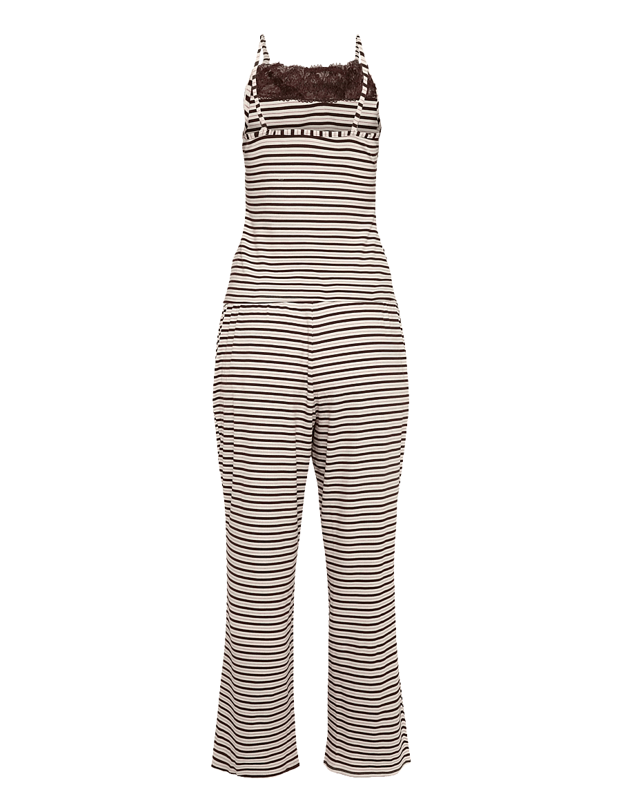 Hunkemöller - Pj Cami Pant Rib Lace Print - pysjamas - chicory coffee - 2