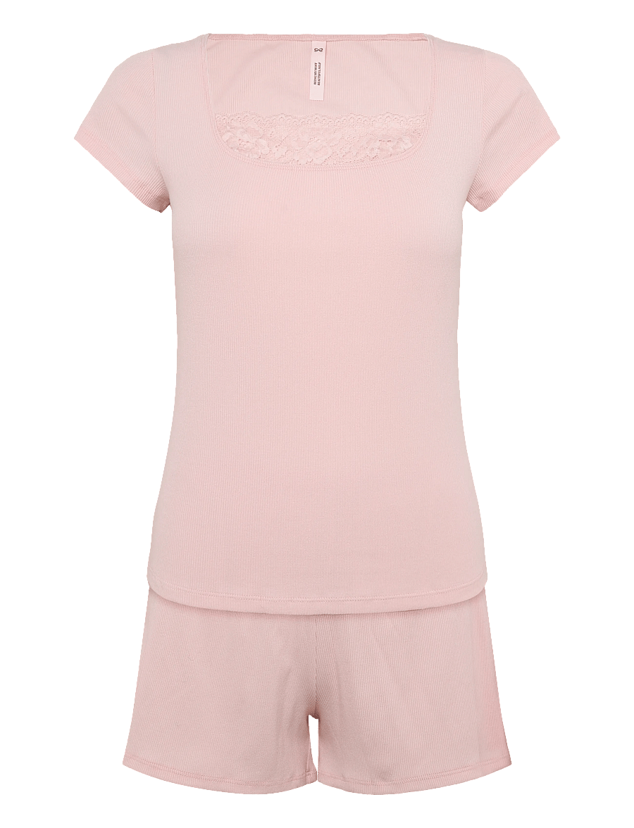 Hunkemöller - Pj Ss Short Rib Lace - lotus - 1