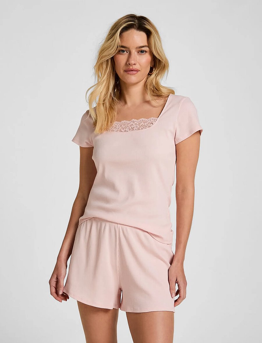 Hunkemöller - Pj Ss Short Rib Lace - lotus - 0