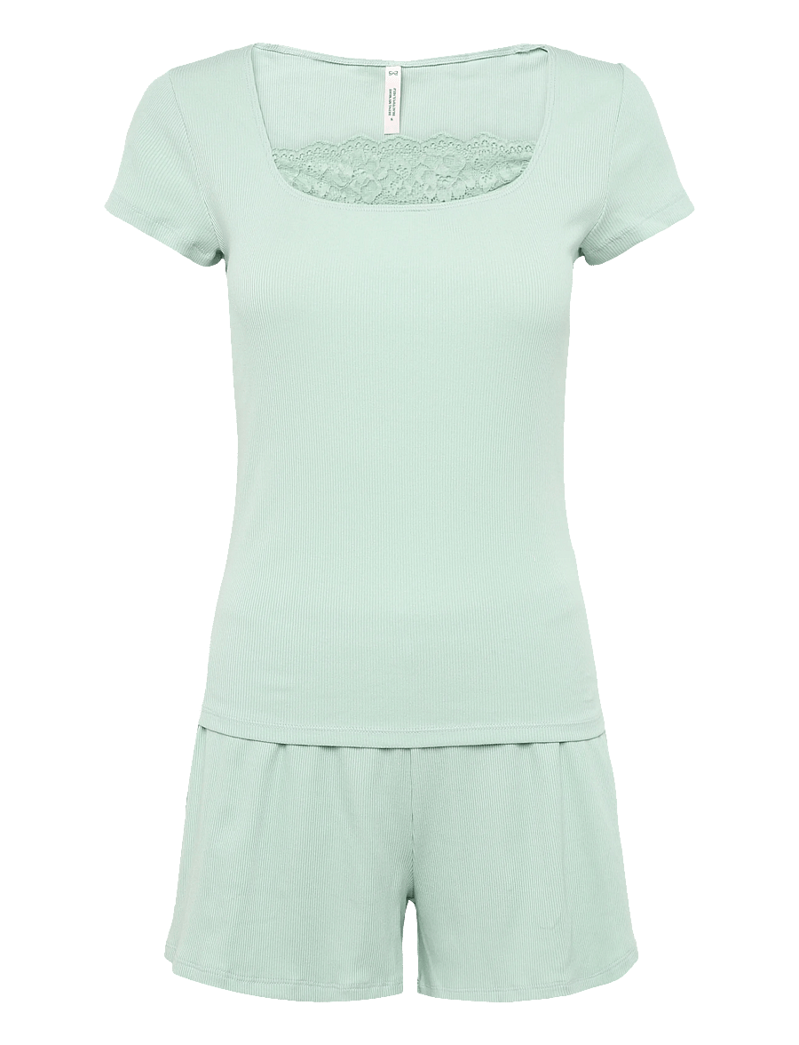 Hunkemöller - PJ SS SHORT RIB LACE - pyjamas - frosty green - 1