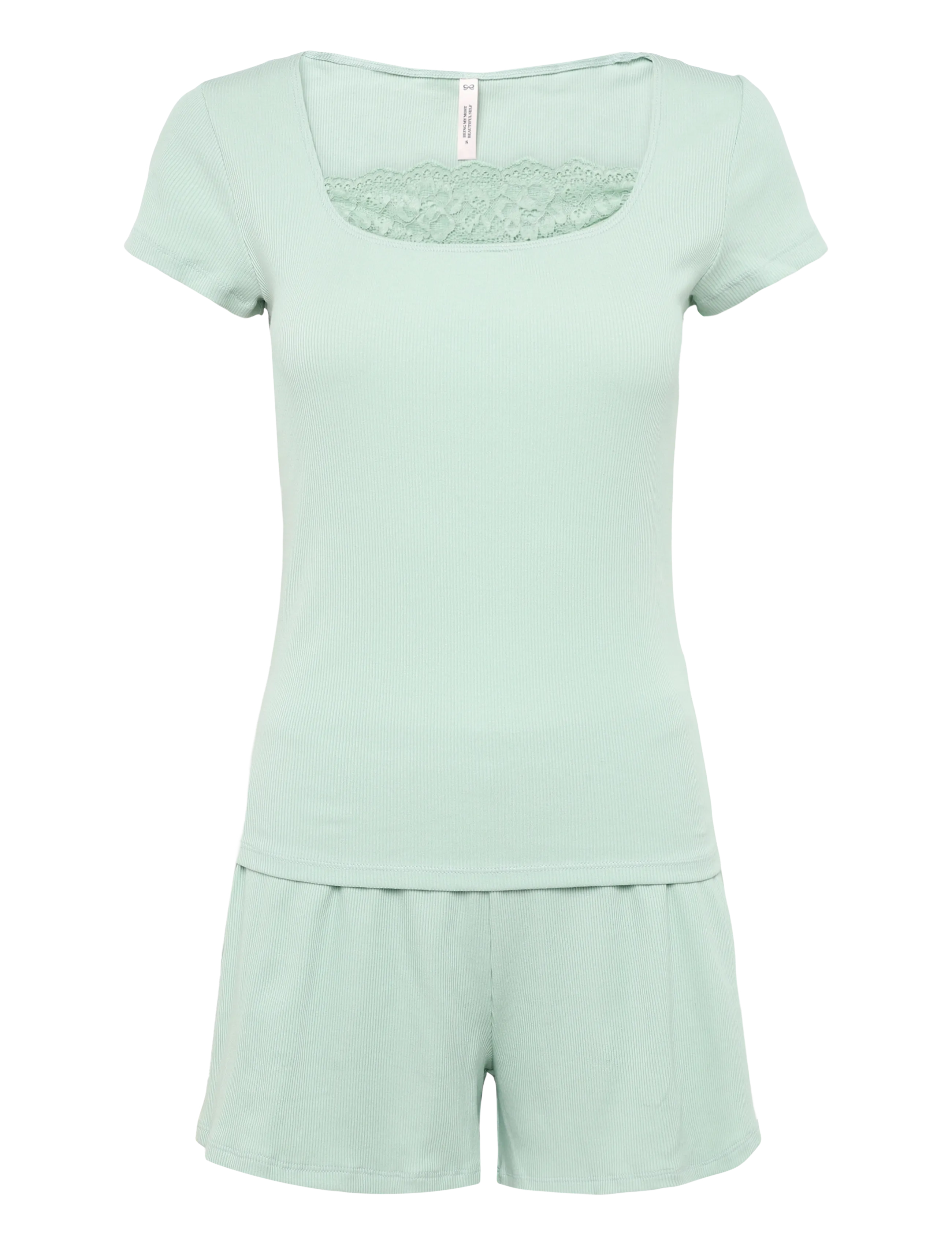 Hunkemöller - PJ SS SHORT RIB LACE - die niedrigsten preise - frosty green - 2