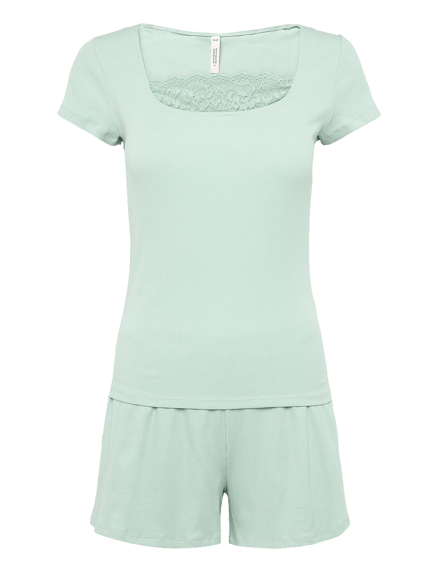 Hunkemöller - PJ SS SHORT RIB LACE - pyjamas - frosty green - 2