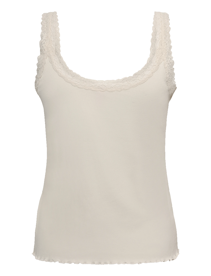 Hunkemöller - SINGLET JERSEY RIB LACE - winter white - 2