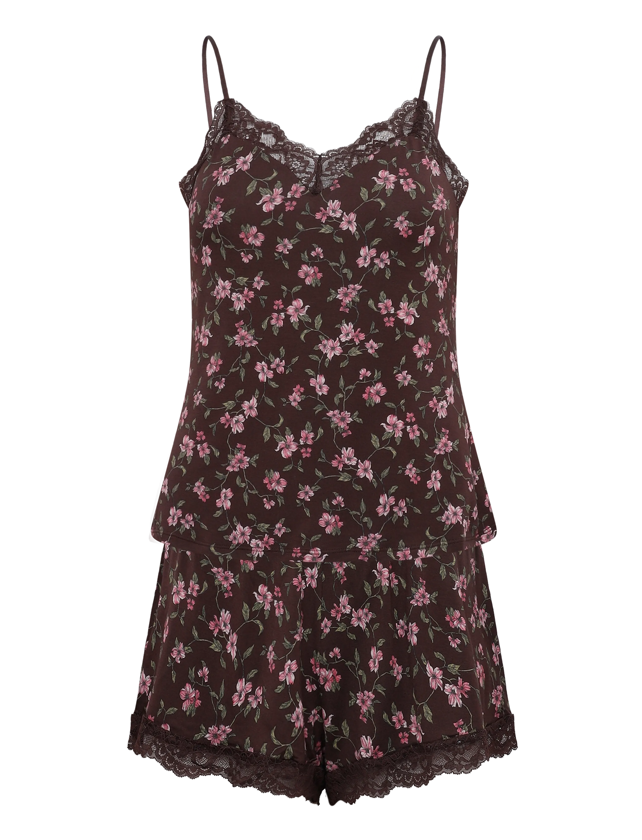 Hunkemöller PJ CAMI VIS JERSEY NANA PRINT - Inspiration - BLACK COFFEE / brown