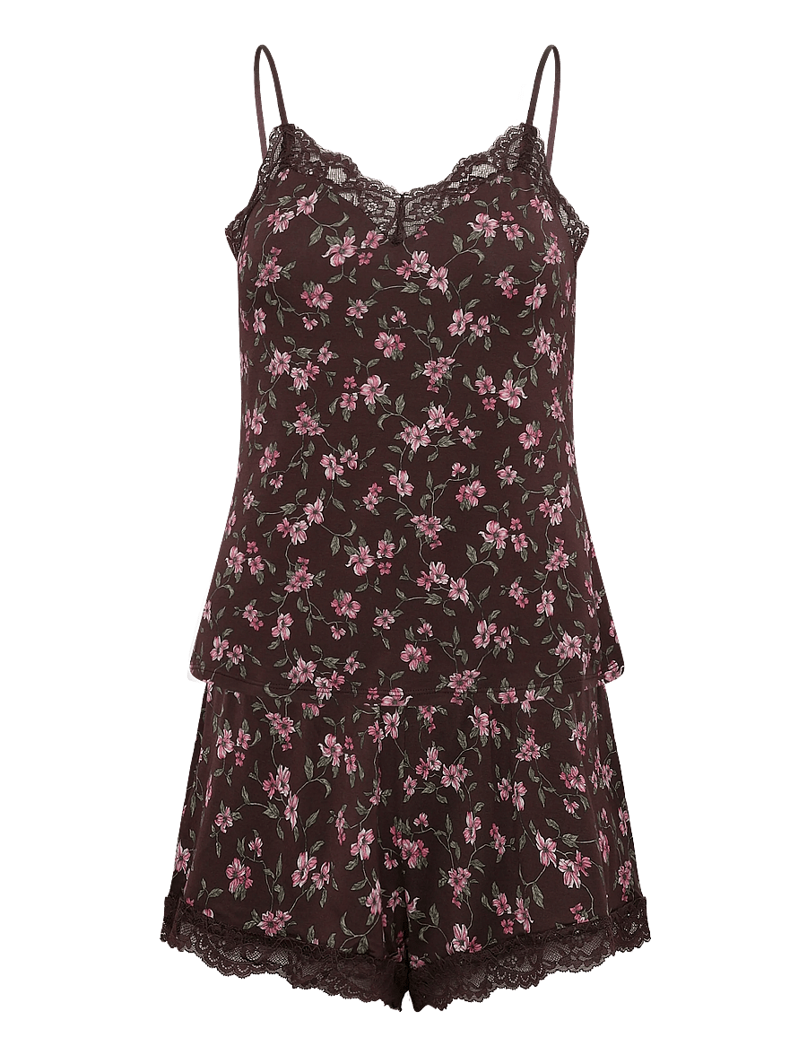 Hunkemöller - Pj Cami Vis Jersey Nana Print - pyjamas - black coffee - 1