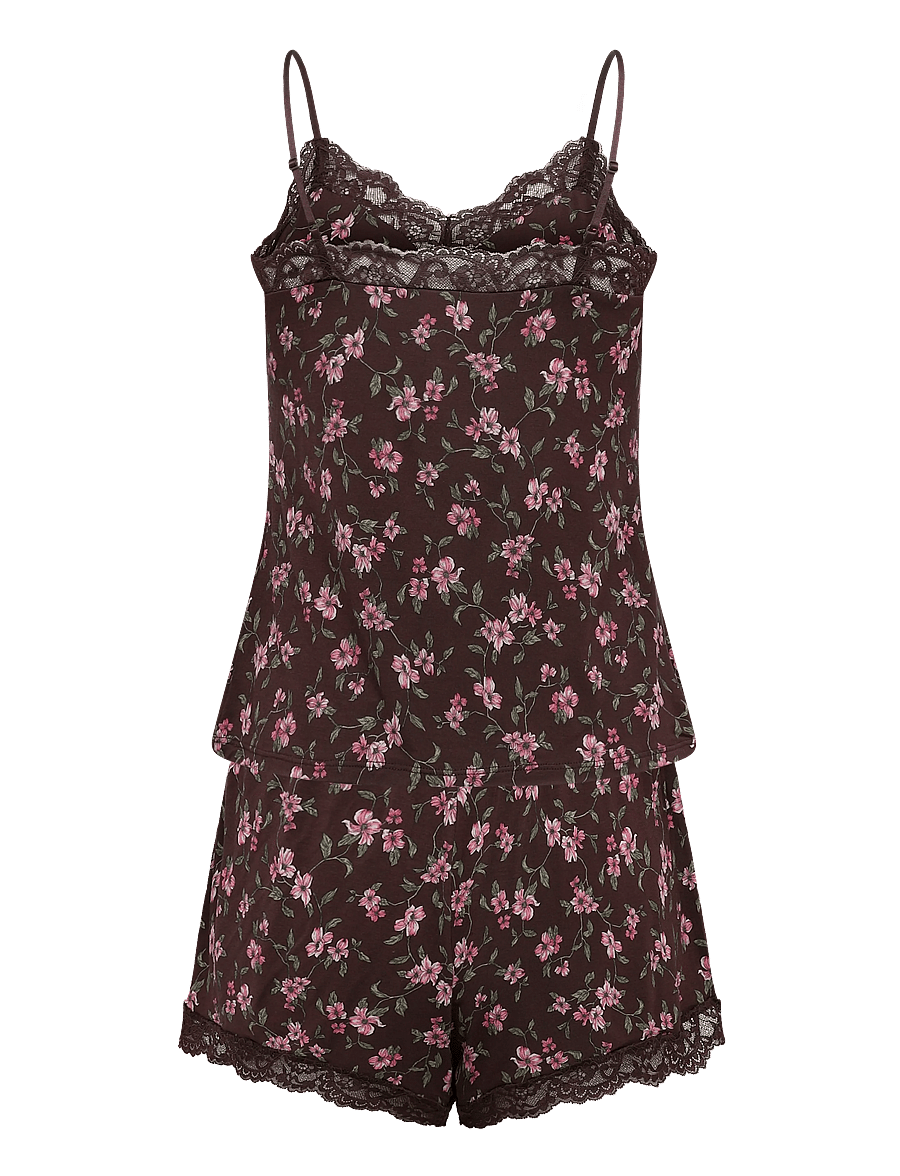 Hunkemöller - Pj Cami Vis Jersey Nana Print - pyjamas - black coffee - 2