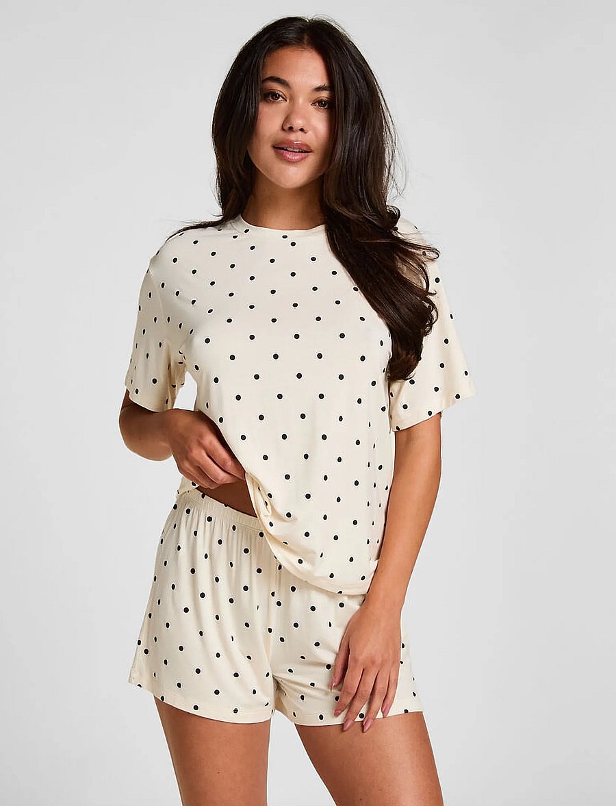 Hunkemöller - Pj Ss Short Jersey Loose Print - pyjamas - pristine - 0