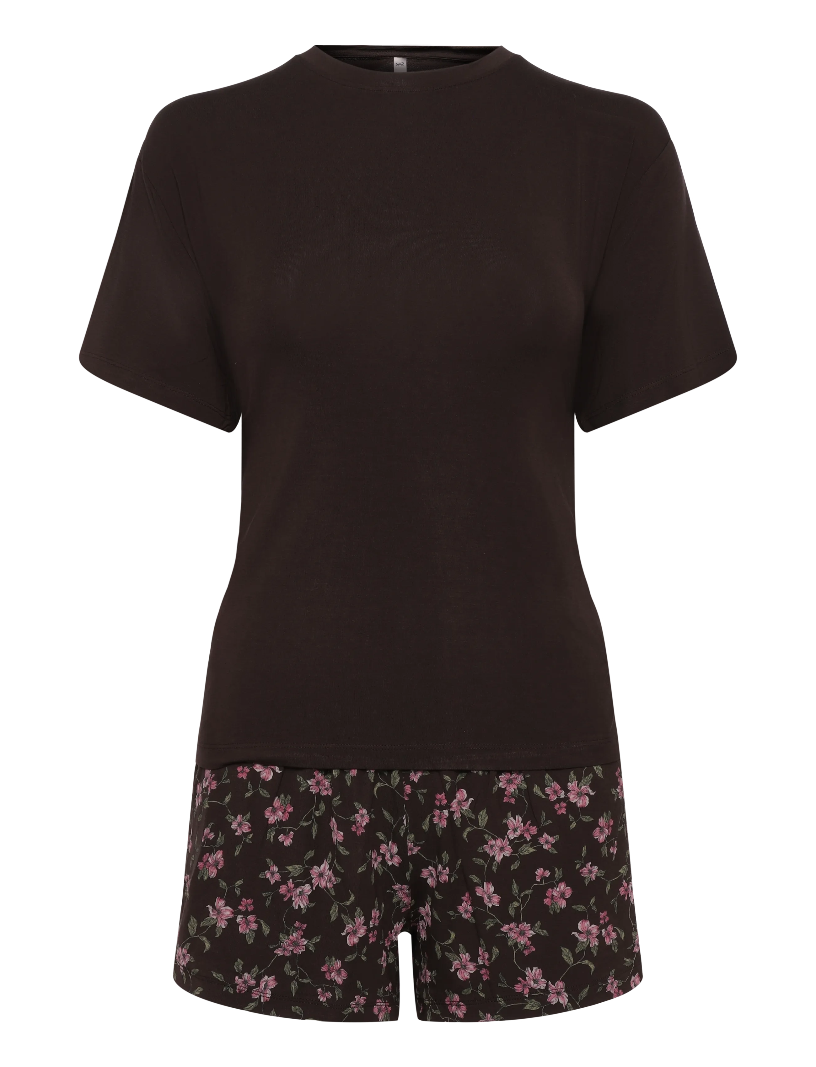 Hunkemöller Pj Ss Short Jersey Loose Print - Unterwäsche - BLACK COFFEE / brown
