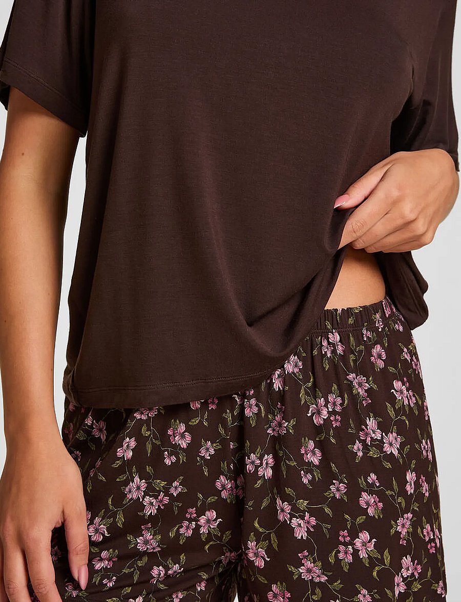 Hunkemöller - Pj Ss Short Jersey Loose Print - pyjamas - black coffee - 5