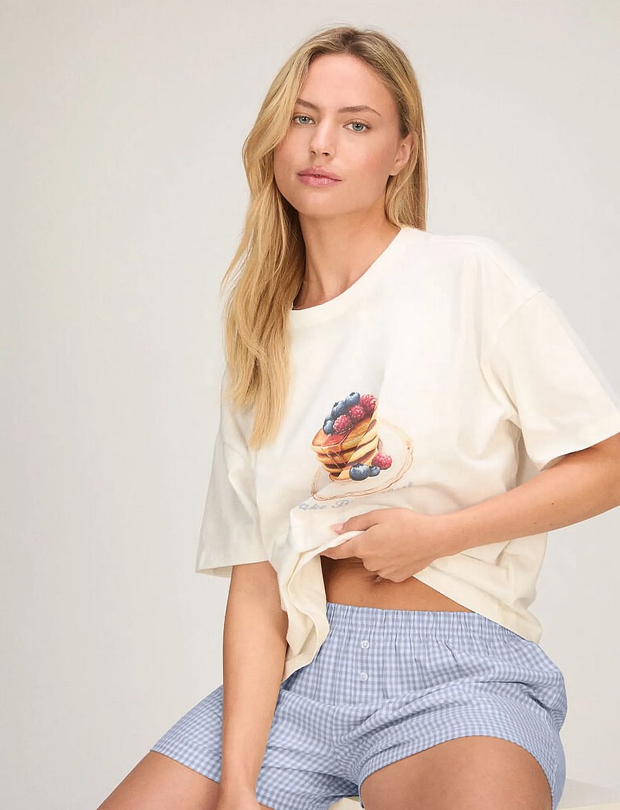 Hunkemöller - Pj Ss Short Vis Co Woven Check - pidžaamad - gardenia - 0