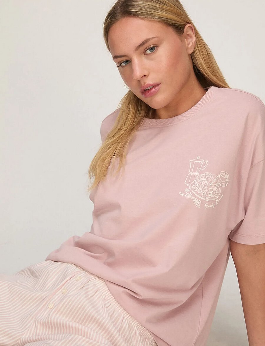 Hunkemöller - Pj Ss Short Vis Co Woven Check - t-särgid - lotus - 4