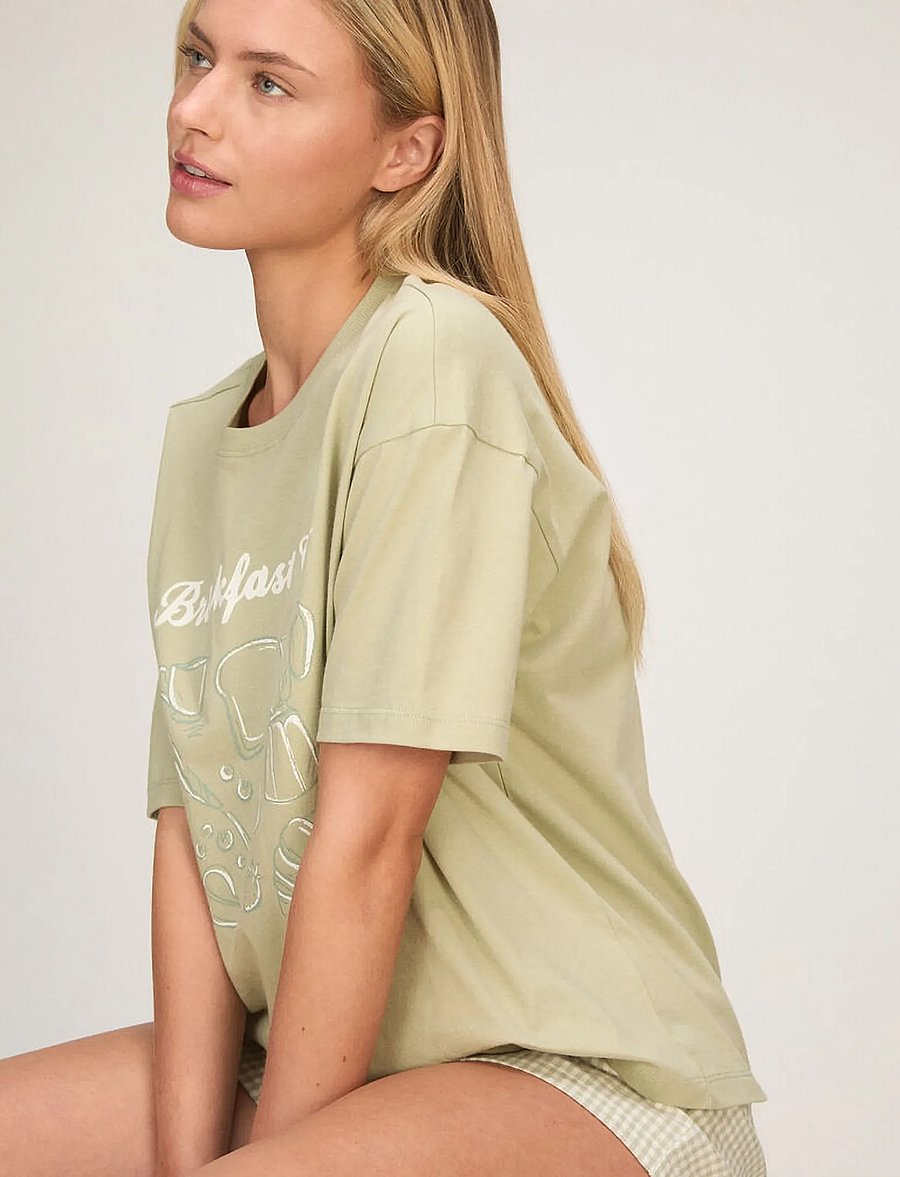 Hunkemöller - Pj Ss Short Vis Co Woven Check - t-shirts - frosty green - 4