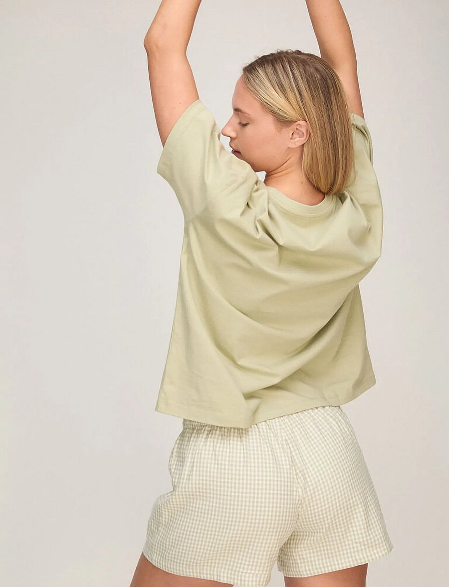 Hunkemöller - Pj Ss Short Vis Co Woven Check - t-shirts - frosty green - 5