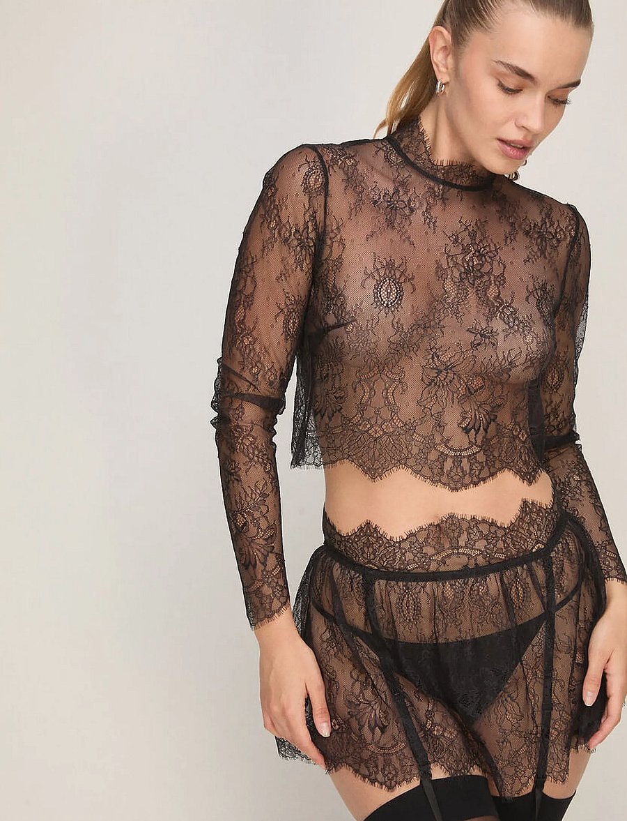 Hunkemöller - SKIRT LACE CAMILLE - sukahoidjad - caviar - 0