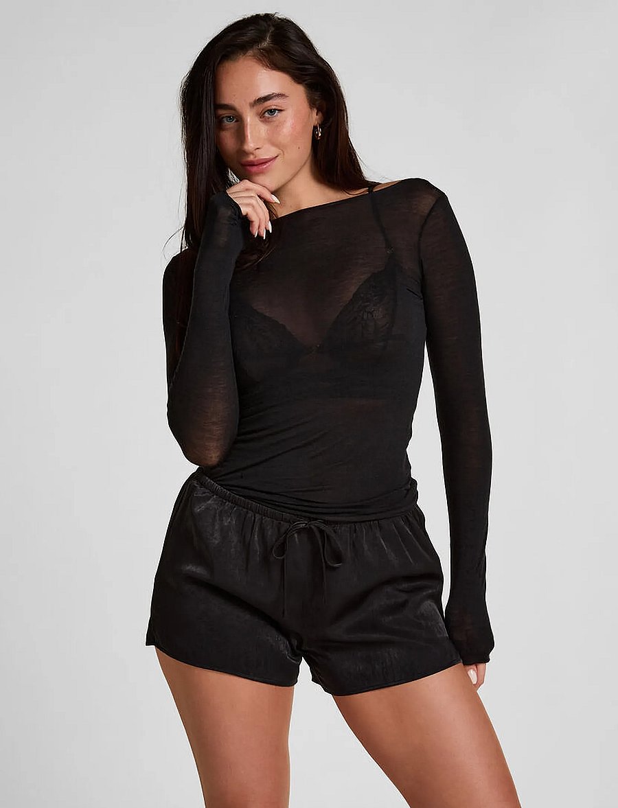 Hunkemöller - Short Satin Ayla - pyjamasshorts - caviar - 0