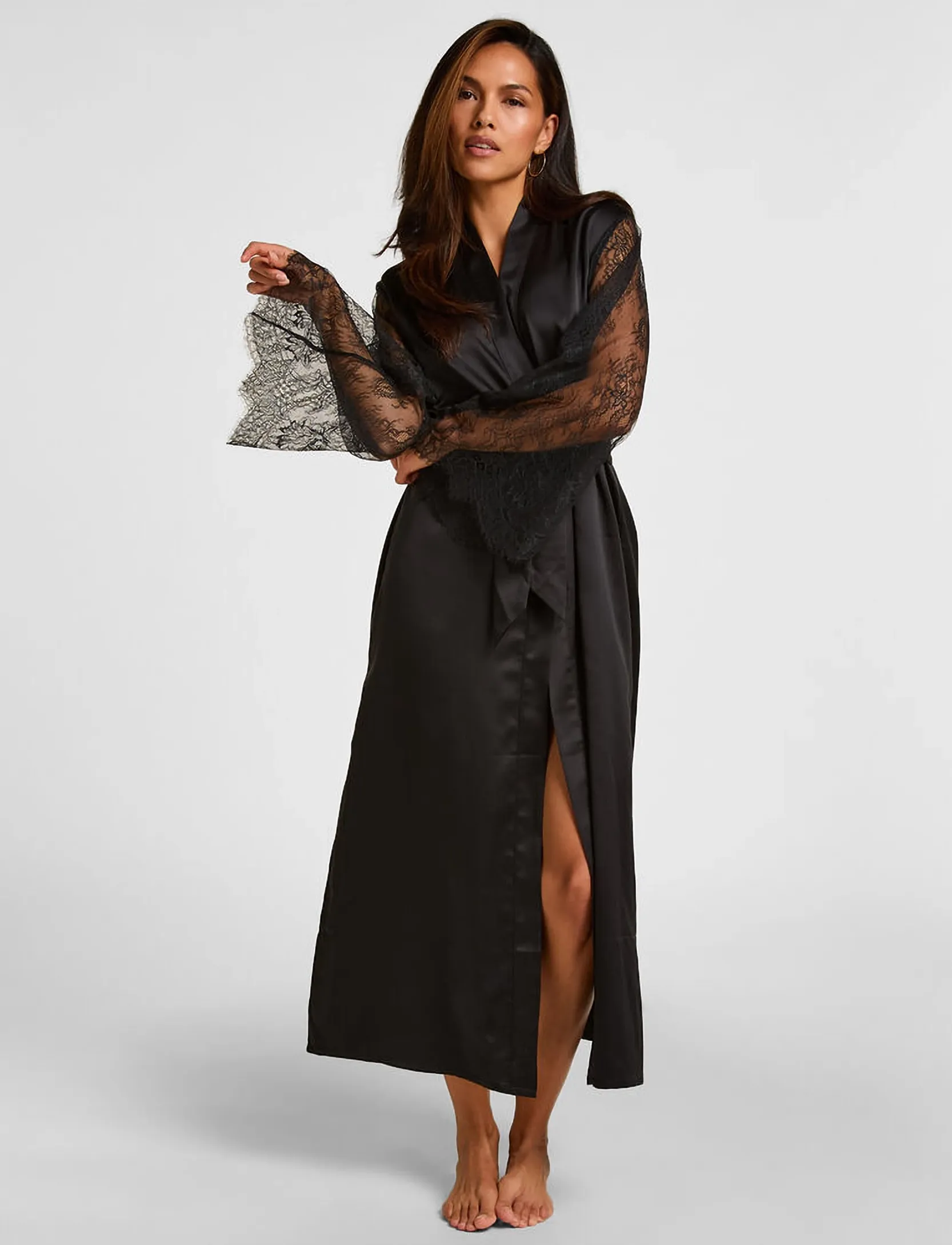 Hunkemöller Kimono Long Satin Camille - Unterwäsche - CAVIAR / black