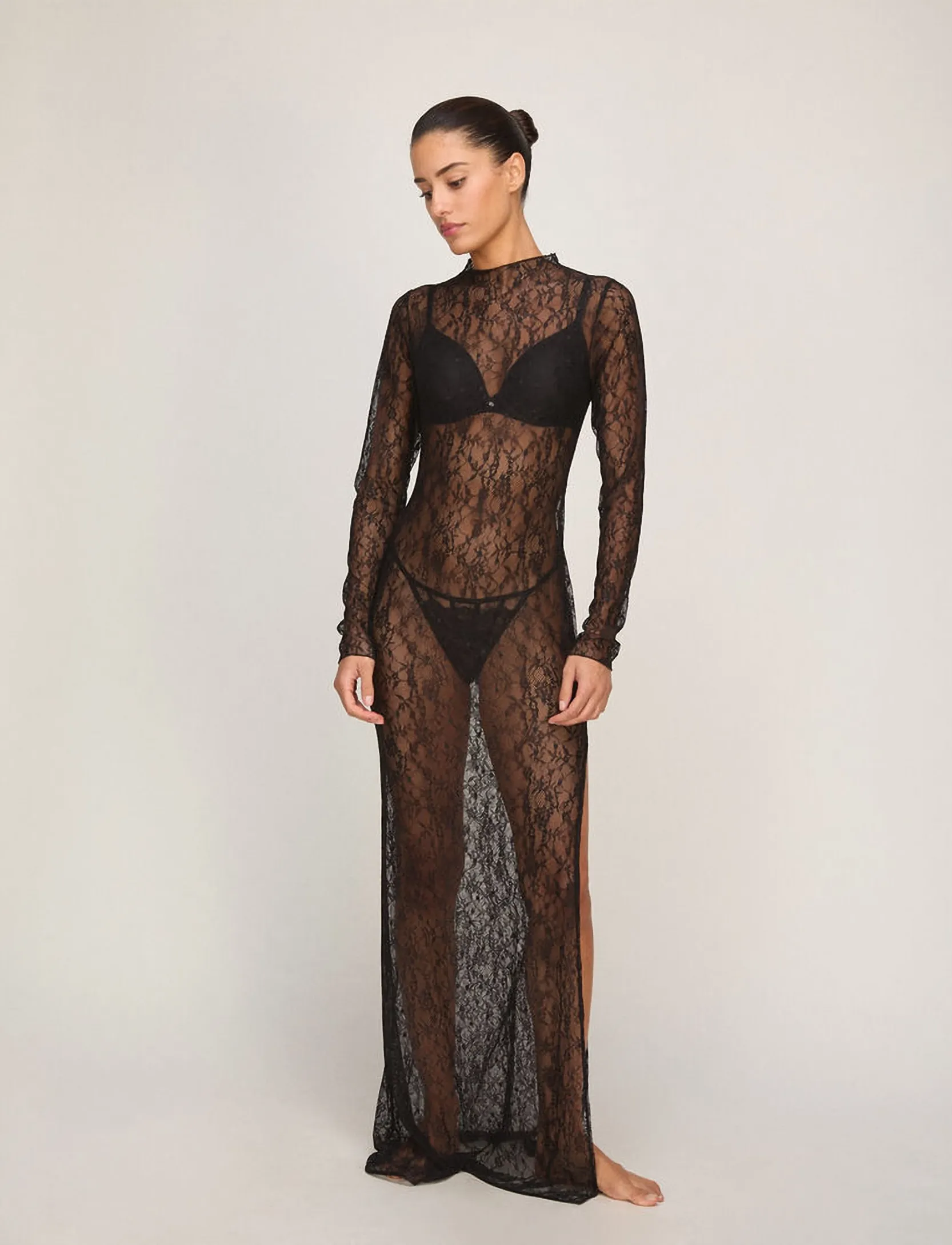 Hunkemöller SD LS LONG ALLOVER LACE - Hunkemöller - CAVIAR / black