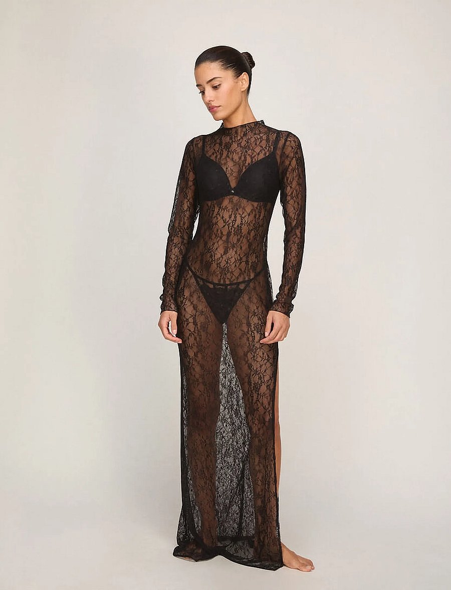 Hunkemöller - SD LS LONG ALLOVER LACE - Öösärgid - caviar - 0