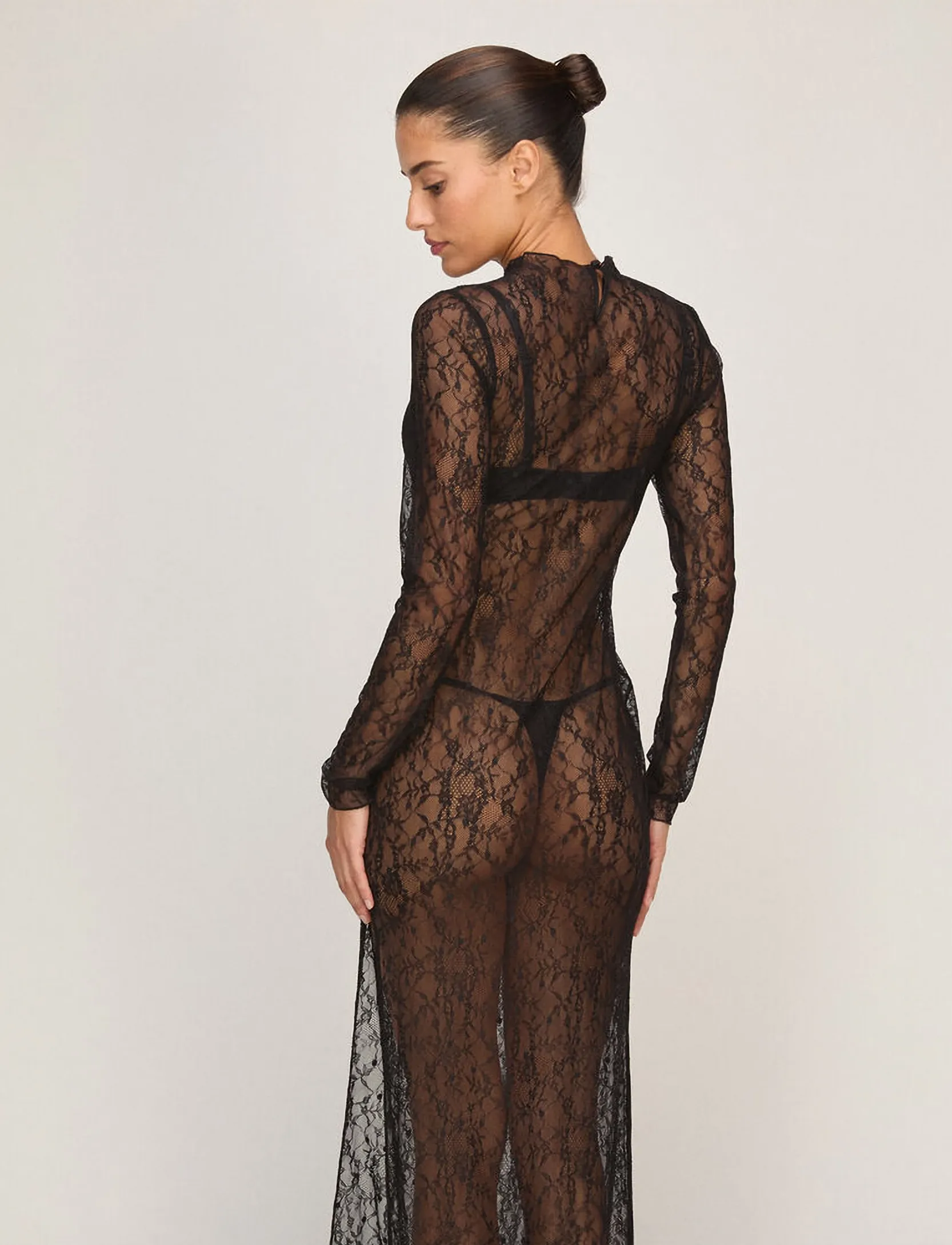 Hunkemöller - SD LS LONG ALLOVER LACE - Öösärgid - caviar - 5
