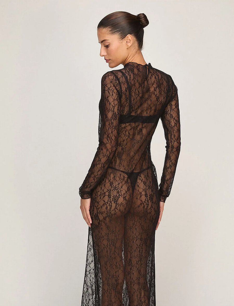 Hunkemöller - SD LS LONG ALLOVER LACE - Öösärgid - caviar - 5