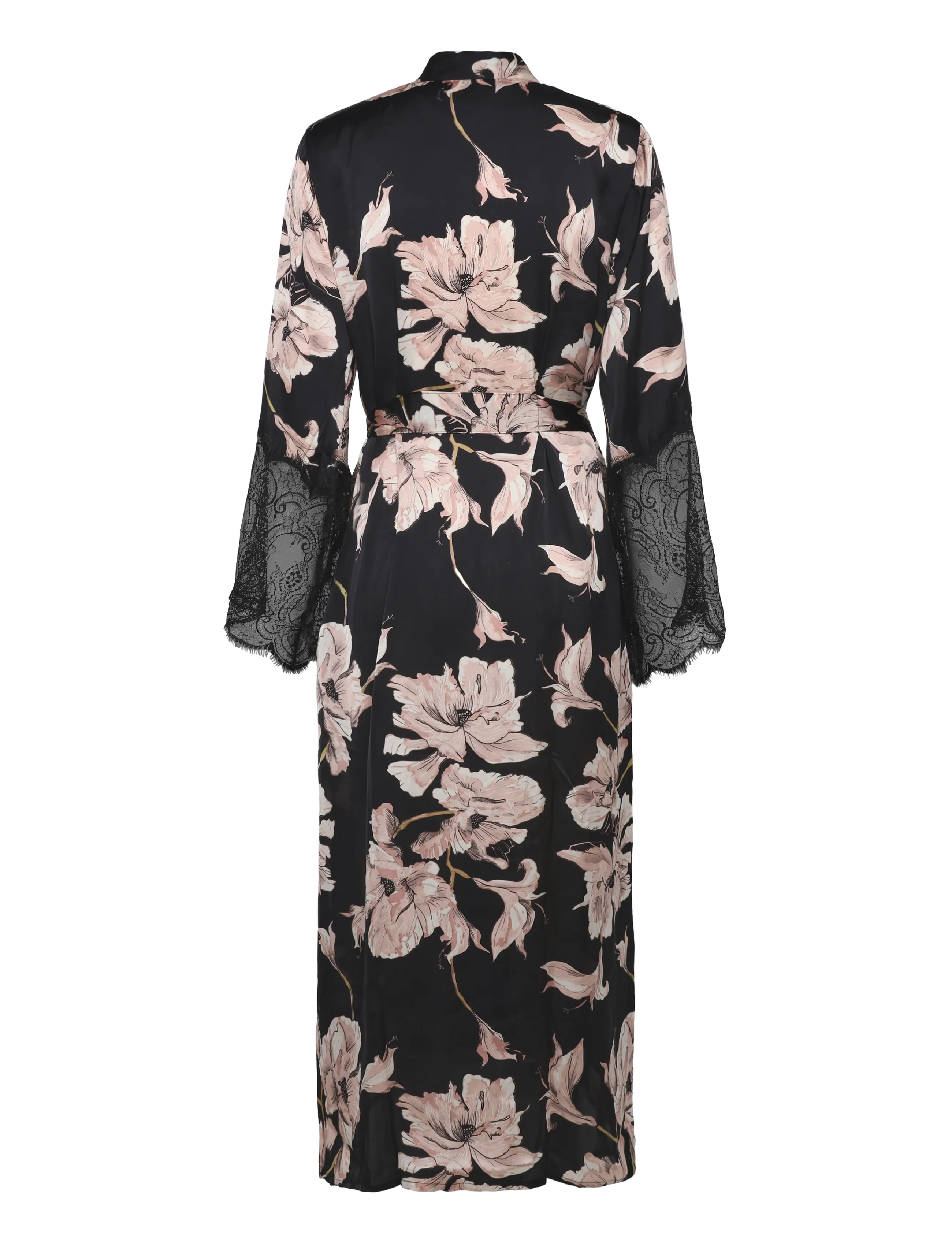 Hunkemöller - KIMONO LONG SATIN LACE FLOWER - kimonos - caviar - 2