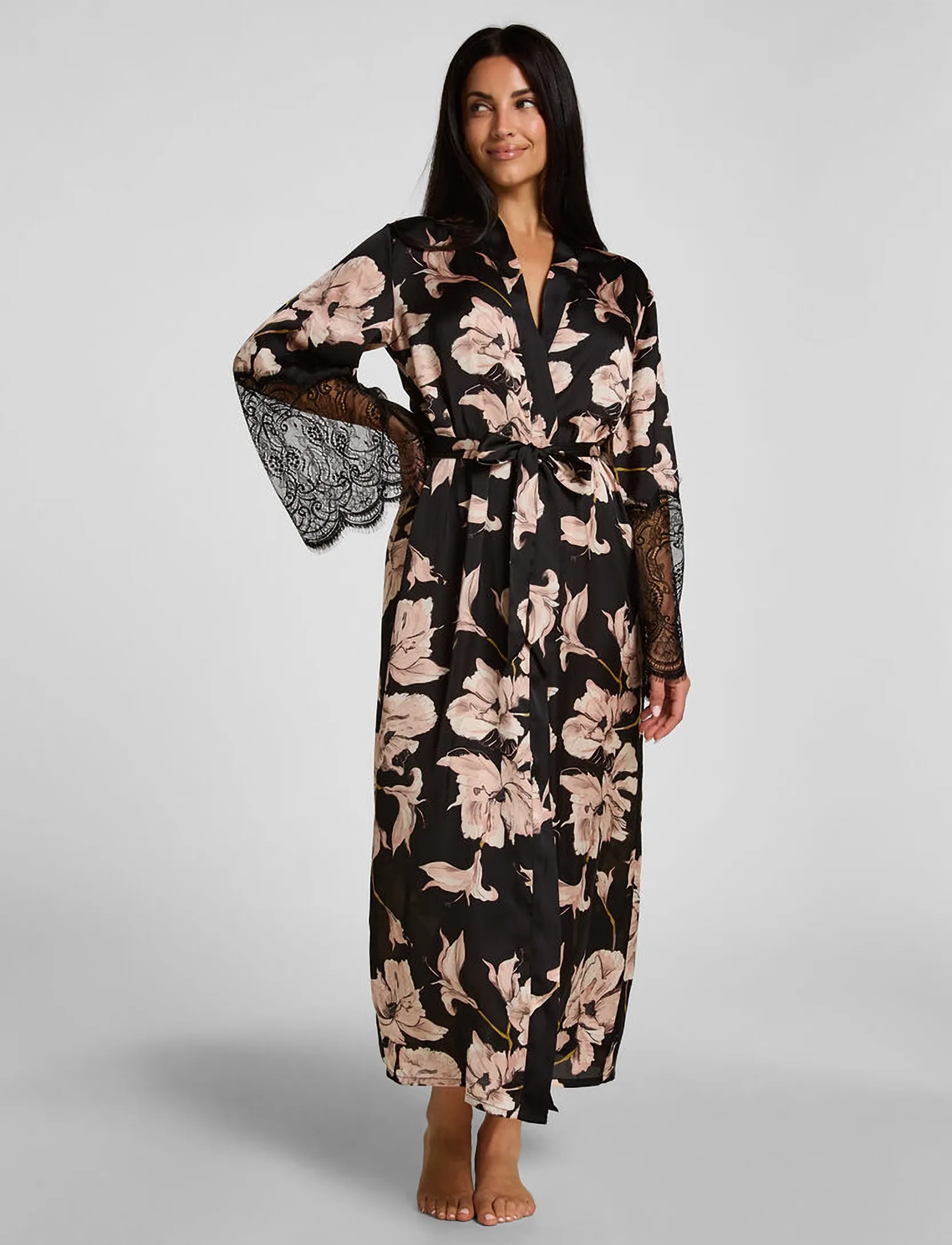 Kimono Long Satin Lace Flower