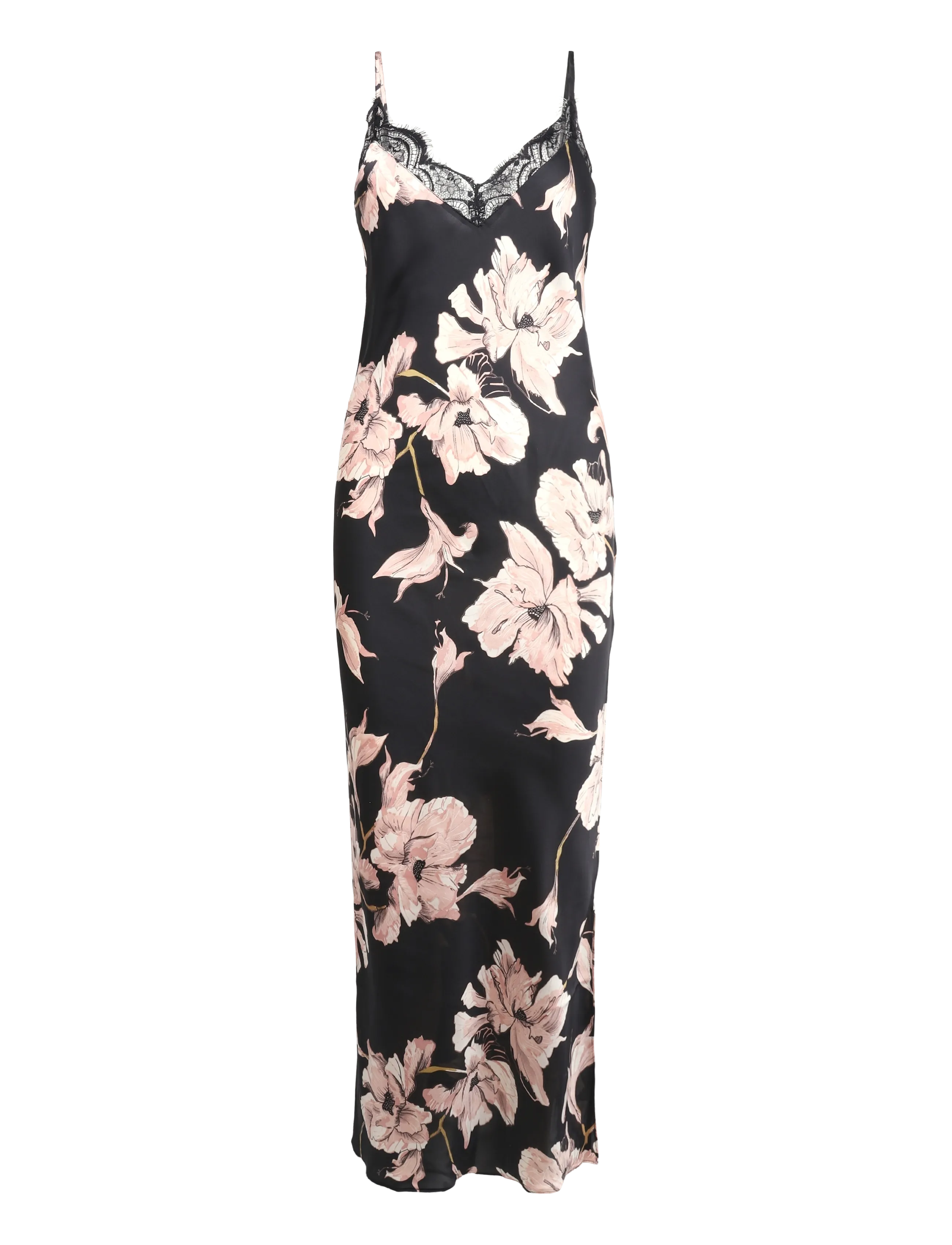 Hunkemöller SD LONG SATIN LACE FLOWER - Nightdresses - CAVIAR / black