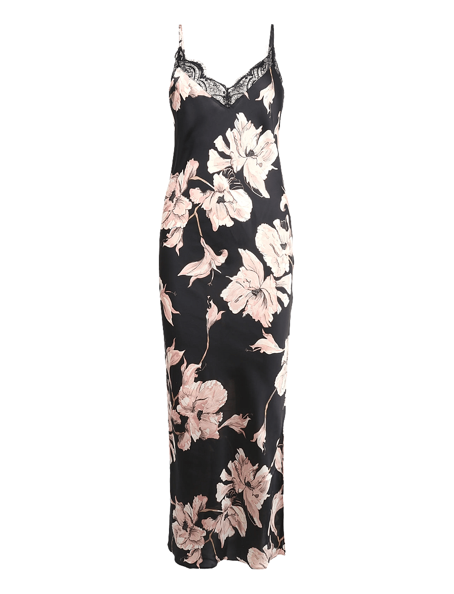 Hunkemöller - SD LONG SATIN LACE FLOWER - nattlinnen - caviar - 1