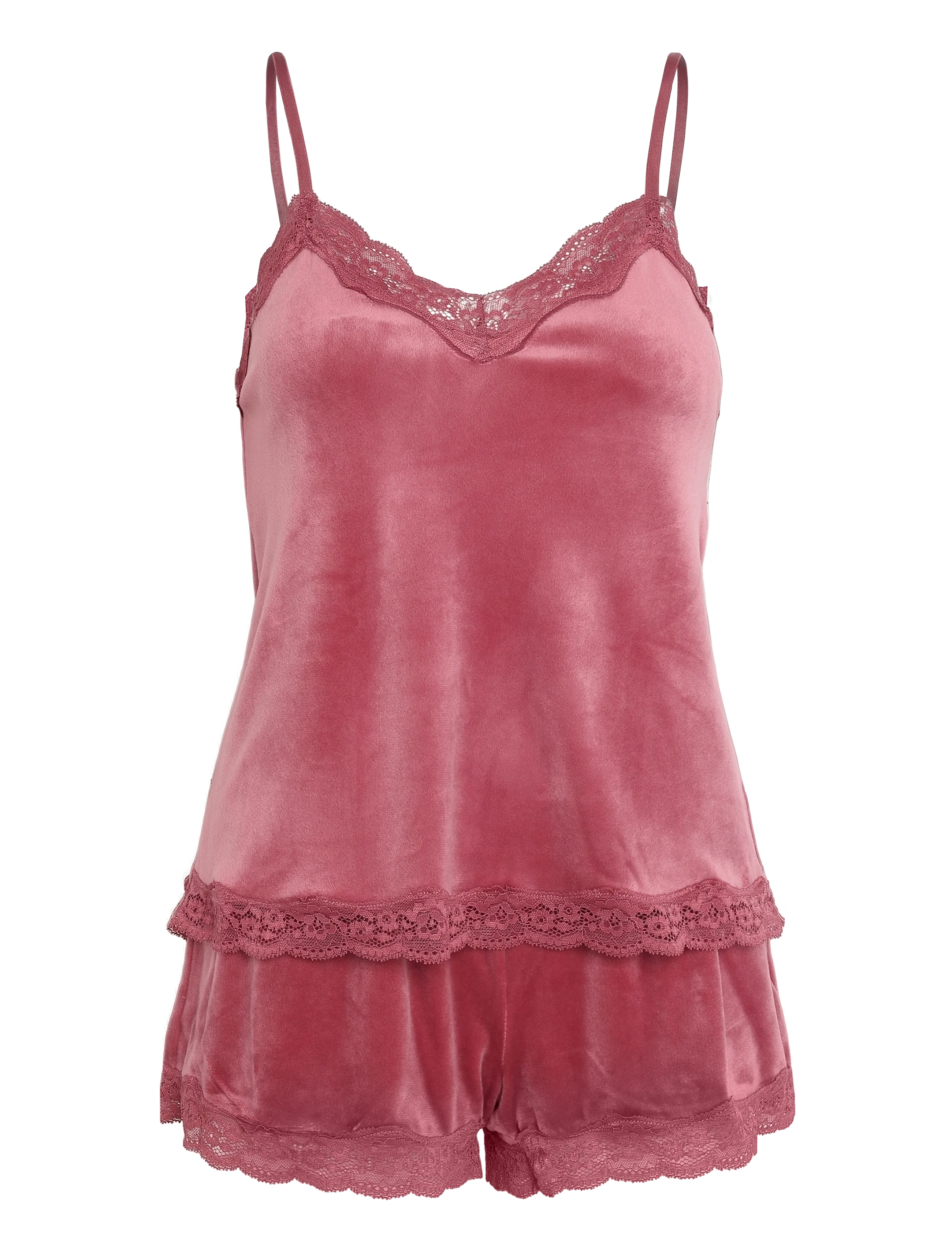 Hunkemöller PJ CAMI VELOURS SCALLOP LACE - Lingerie - ROSE WINE / pink/rose