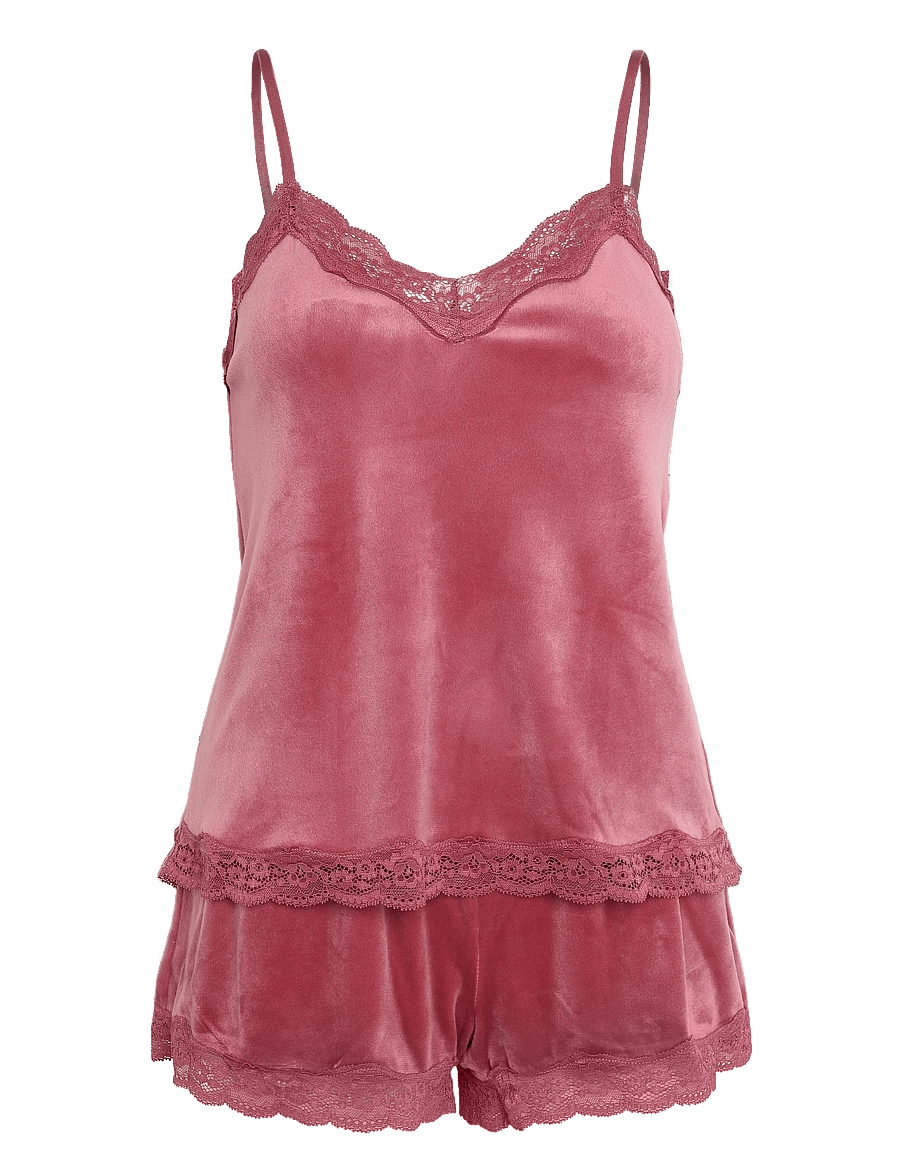 Hunkemöller - PJ CAMI VELOURS SCALLOP LACE - pyjamas - rose wine - 1