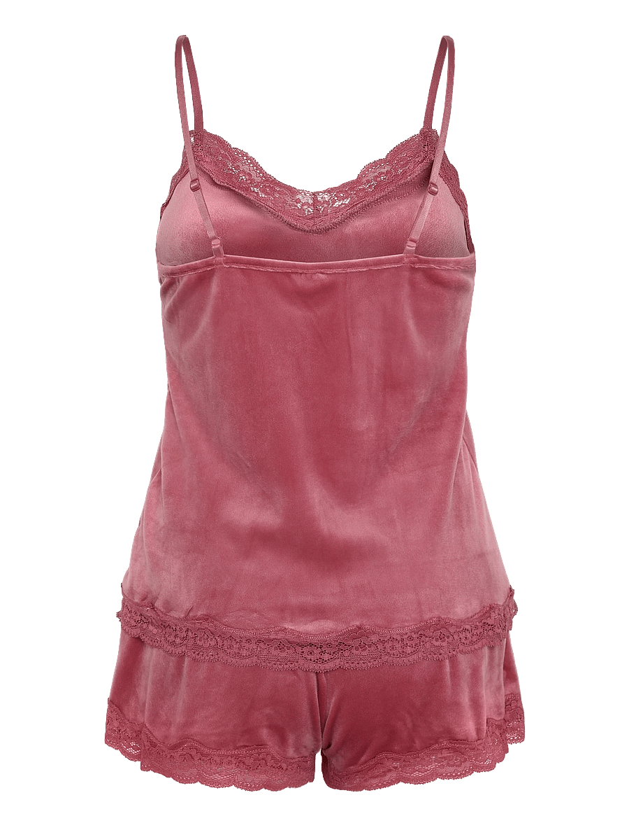 Hunkemöller - PJ CAMI VELOURS SCALLOP LACE - pyjamas - rose wine - 2
