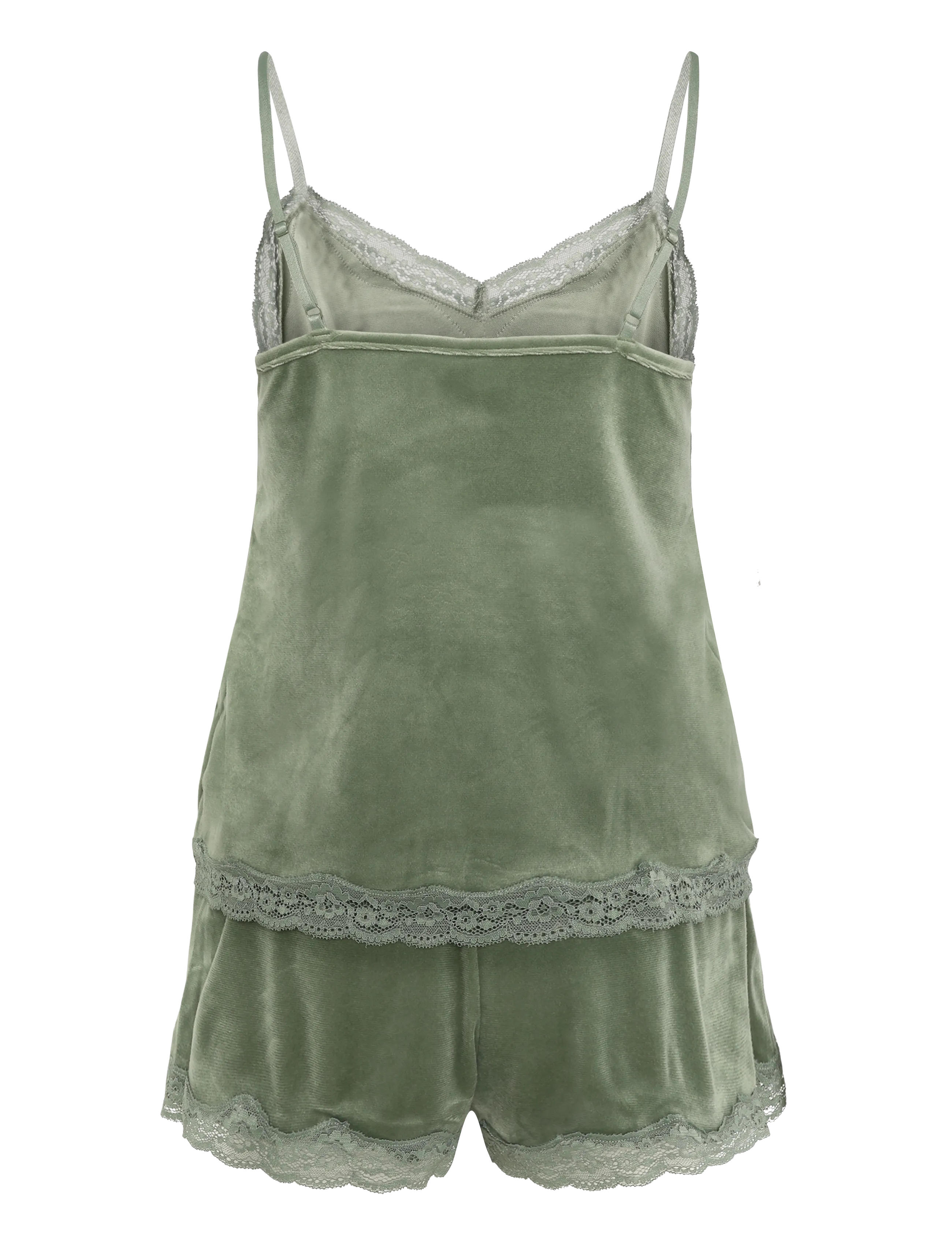 Hunkemöller - PJ CAMI VELOURS SCALLOP LACE - dark olive - 2