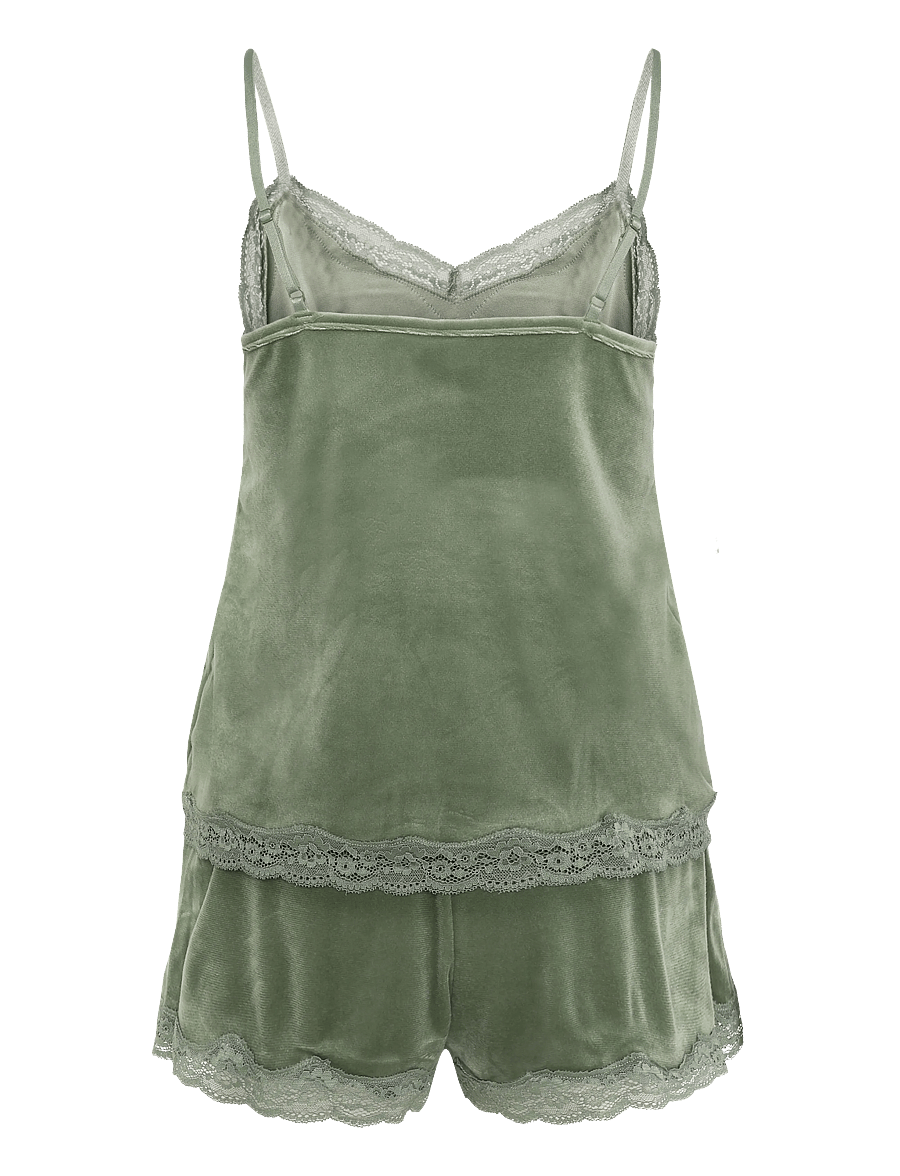 Hunkemöller - PJ CAMI VELOURS SCALLOP LACE - dark olive - 2