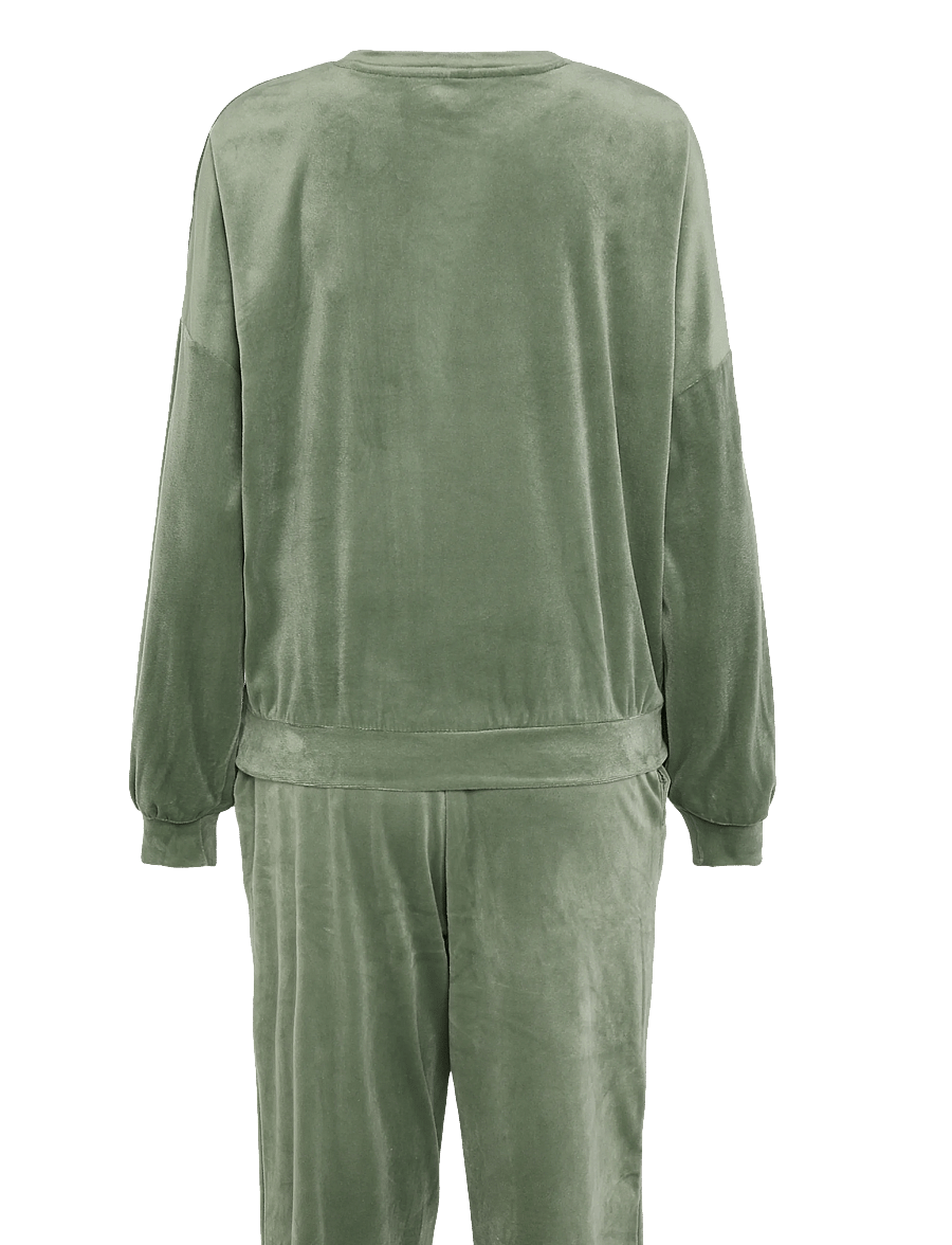 Hunkemöller - PJ LS VELOURS CREW - sweatshirts - dark olive - 1