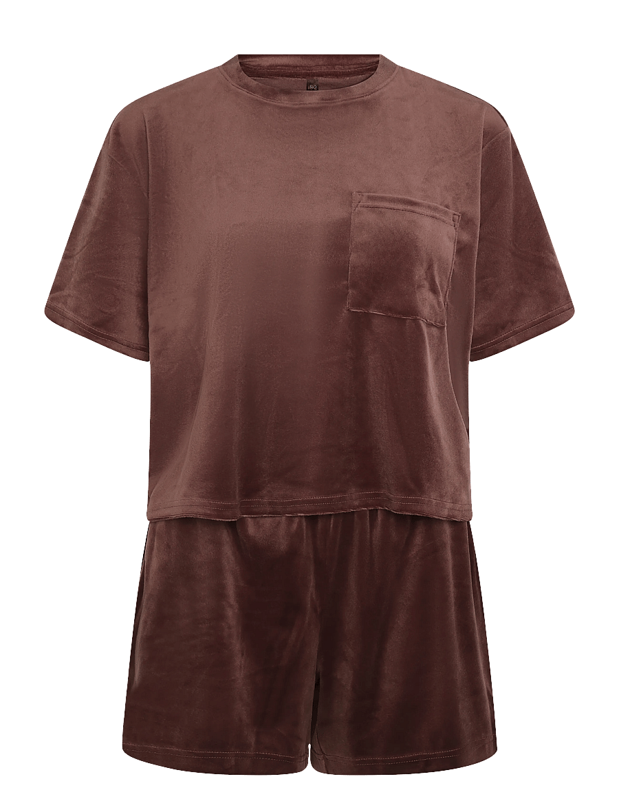 Hunkemöller - PJ SS VELOURS POCKET - pyjamas - deep mahogany - 0