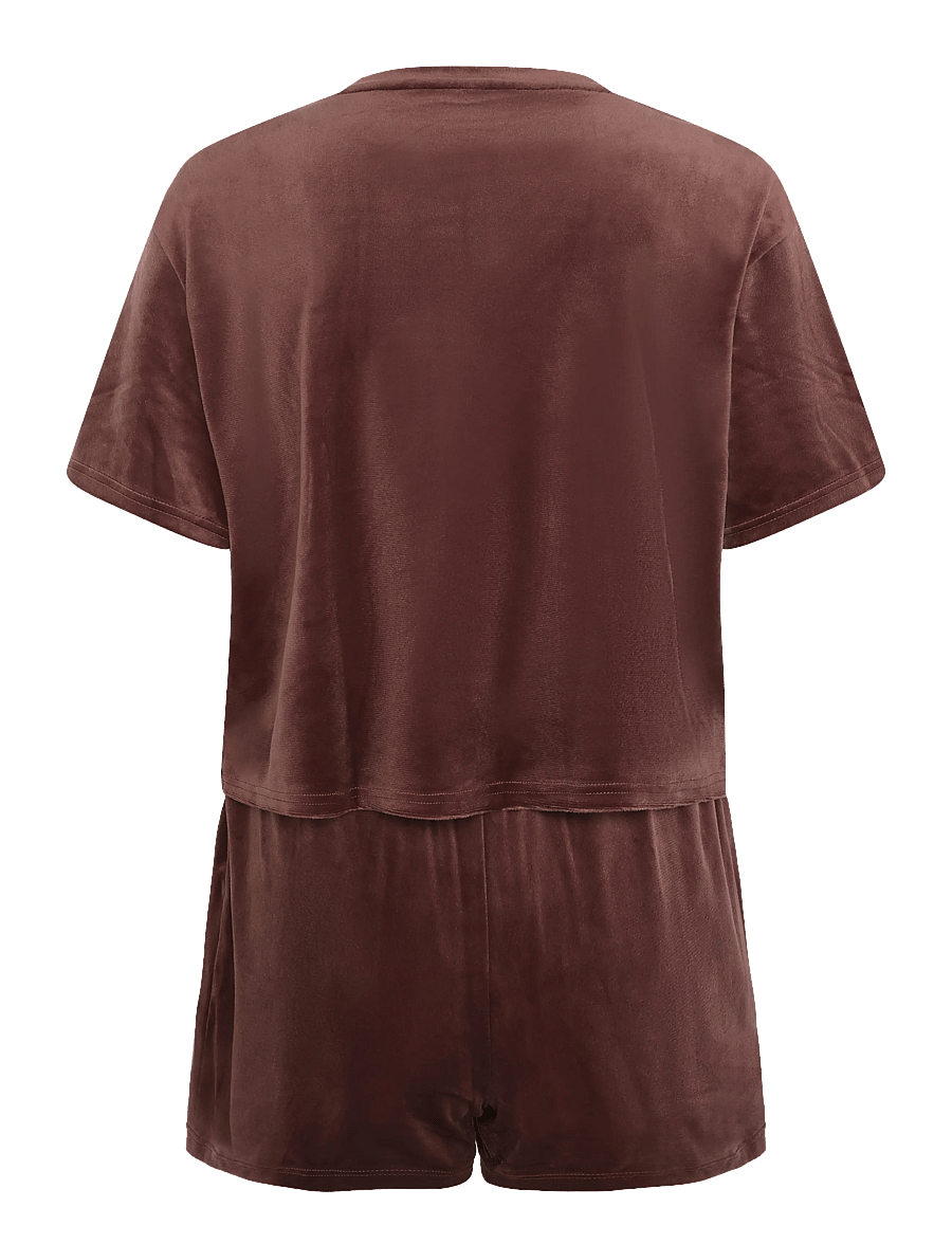 Hunkemöller - PJ SS VELOURS POCKET - pyjamas - deep mahogany - 1