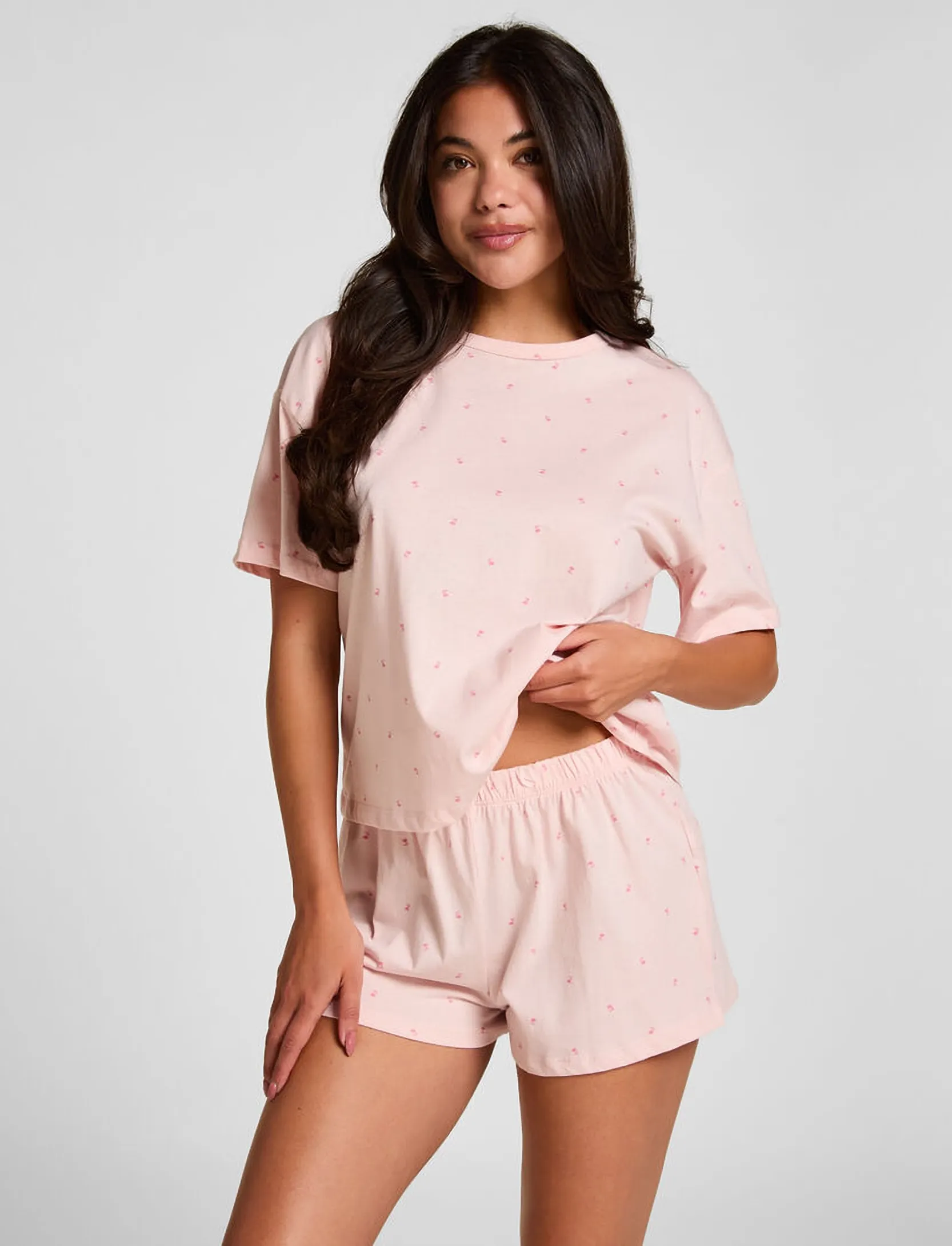 Hunkemöller - Pj Ss Short Co Jersey Print - lotus - 0