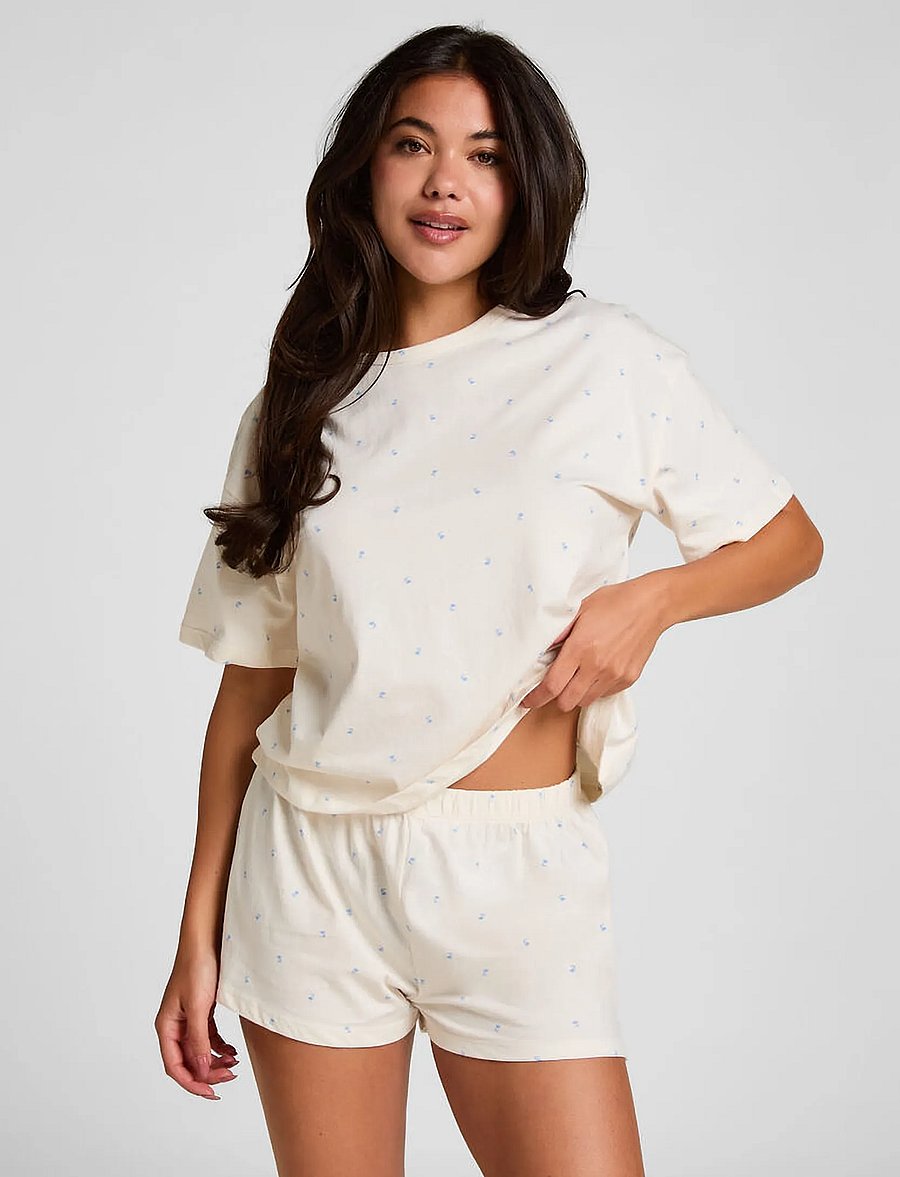 Hunkemöller - Pj Ss Short Co Jersey Print - pyjamas - gardenia - 0