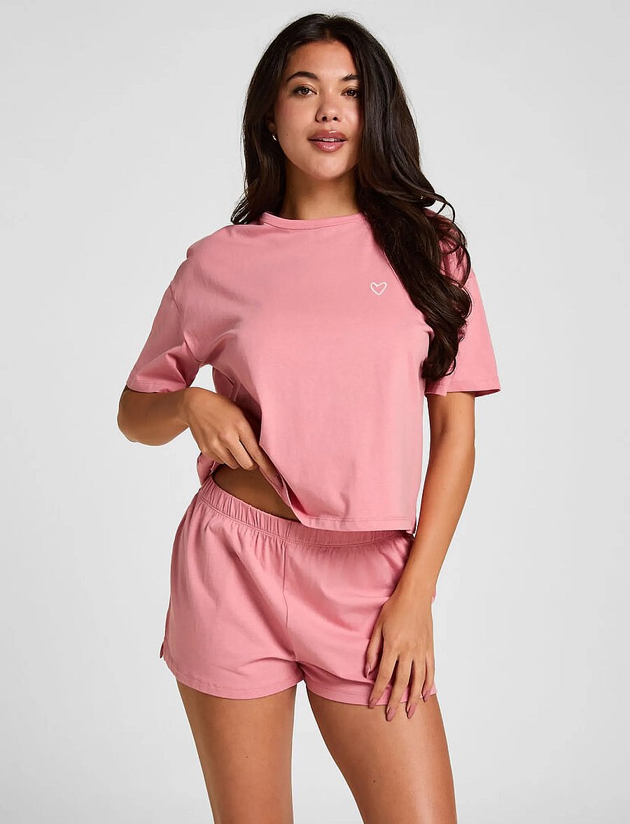 Hunkemöller - PJ SS SHORT CO EMB HEART - brandied apricot - 0