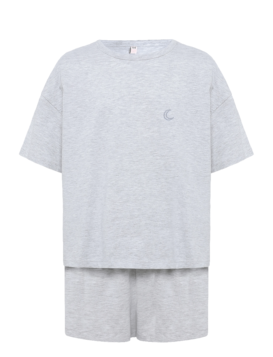 Hunkemöller - Pj Ss Short Co Emb Moon - soft grey melange - 1
