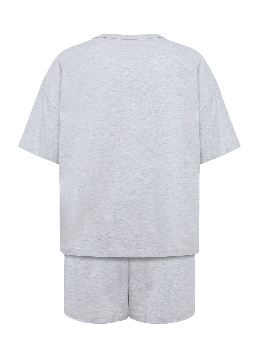 Hunkemöller - Pj Ss Short Co Emb Moon - soft grey melange - 2