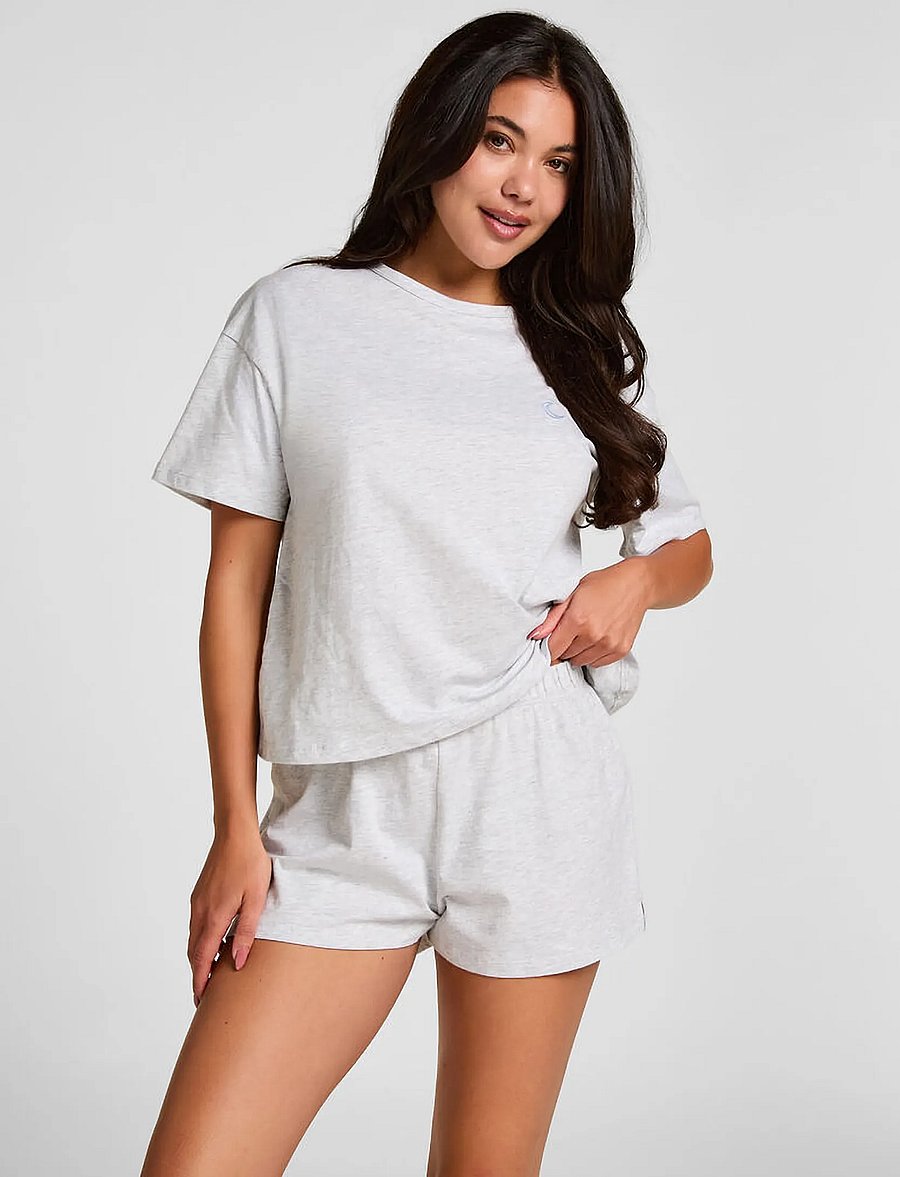 Hunkemöller - Pj Ss Short Co Emb Moon - soft grey melange - 0