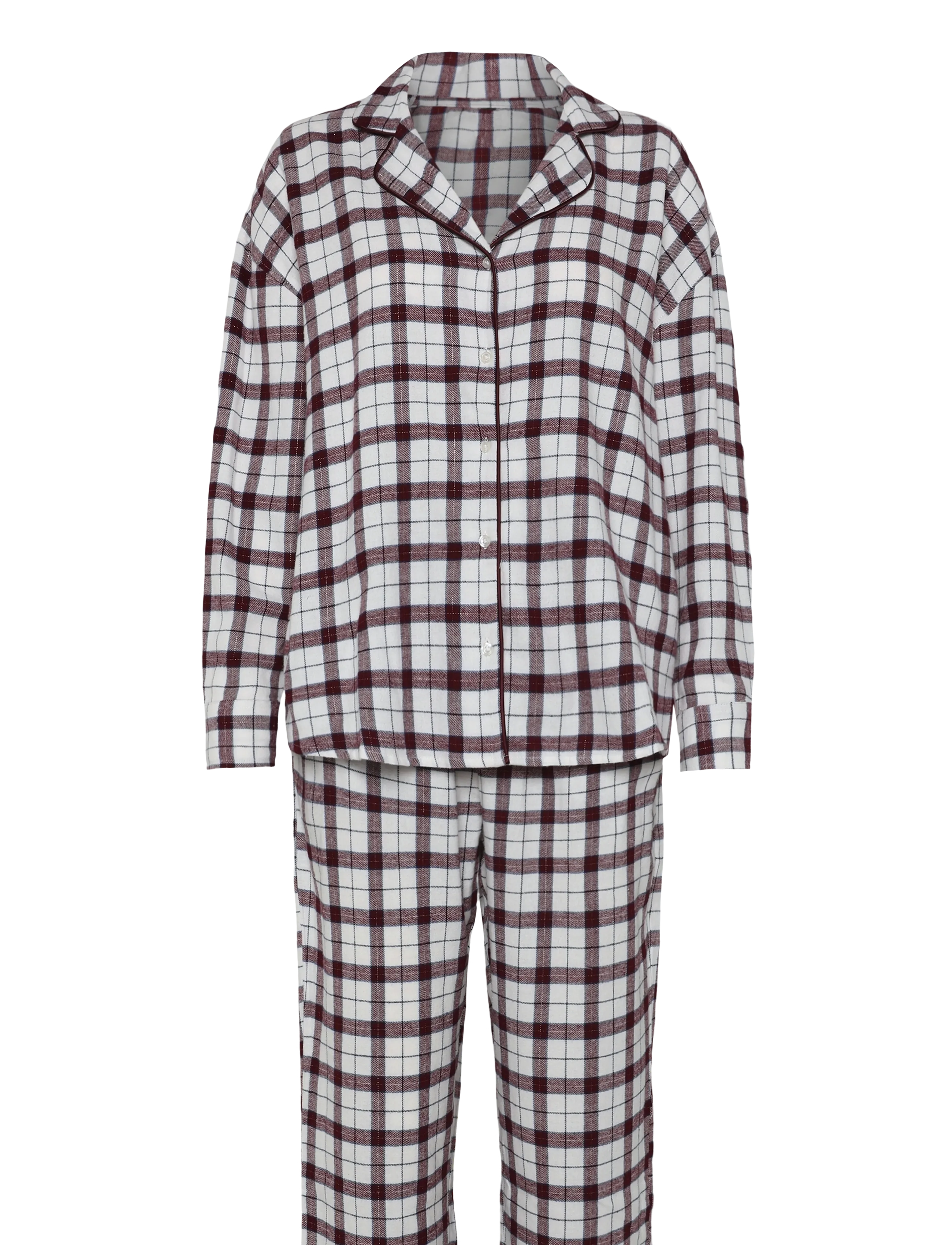 Hunkemöller PJ LS FLANNEL TWILL CHECK EYEM - Neuheiten - GARDENIA / white