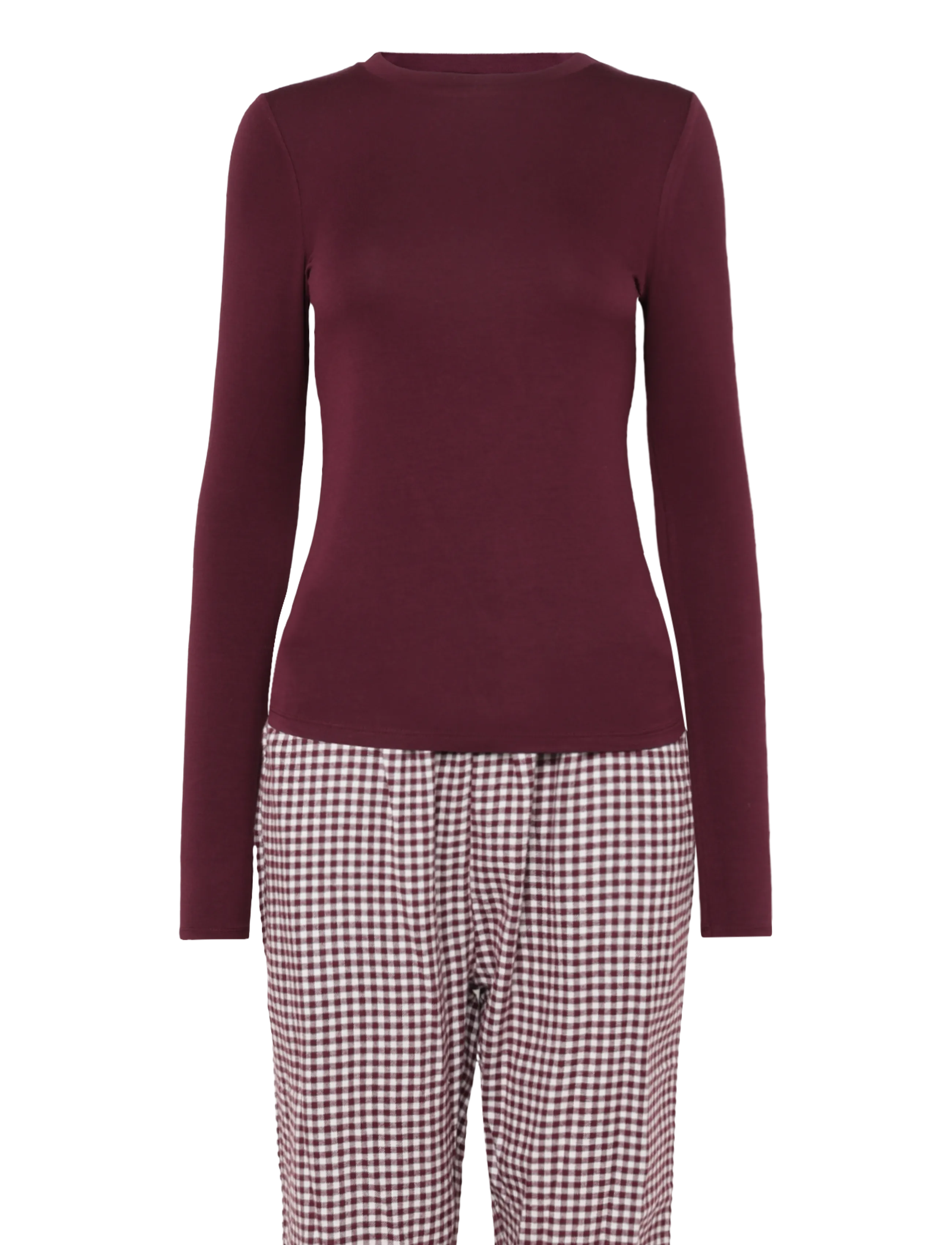 Hunkemöller PJ SET LS TOP TWILL CHECK - Unterwäsche - FIG / burgundy