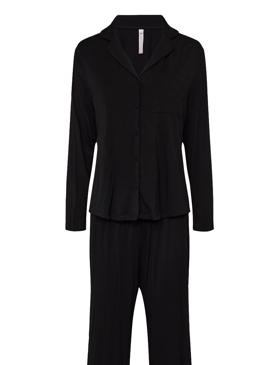 Hunkemöller - PJ LS JERSEY ESSENTIAL - långärmade skjortor - black - 0